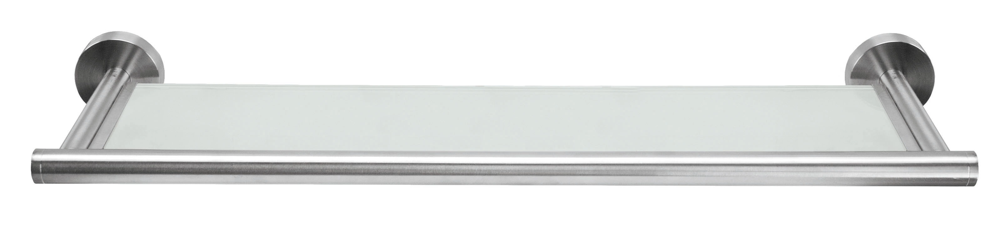 Wandregal aus Edelstahl mit Glasablage, modernes Design, ideal für Badezimmer oder Küche.