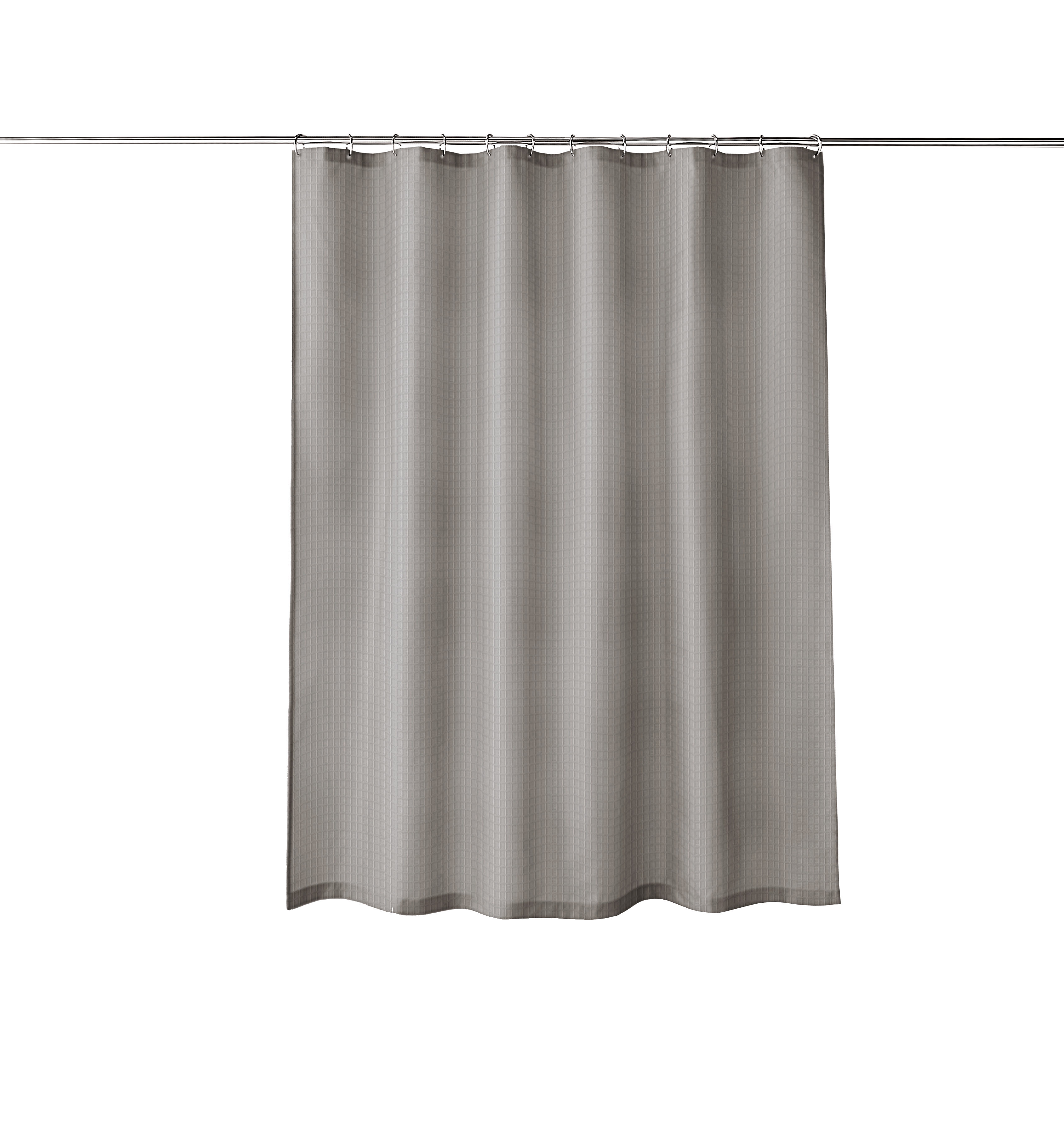 Duschvorhang Textil GRIGLIA Platinfarben 180 x 200 cm Grauer Duschvorhang mit dezentem Muster, aufgehängt an einer Stange. Schlichtes Design, ideal für moderne Badezimmer.