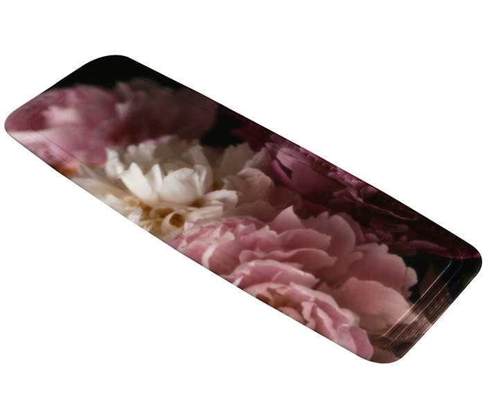Badematte mit romantischem Blumenmuster in Rosa- und Weißtönen, ideal für ein stilvolles Badezimmer.