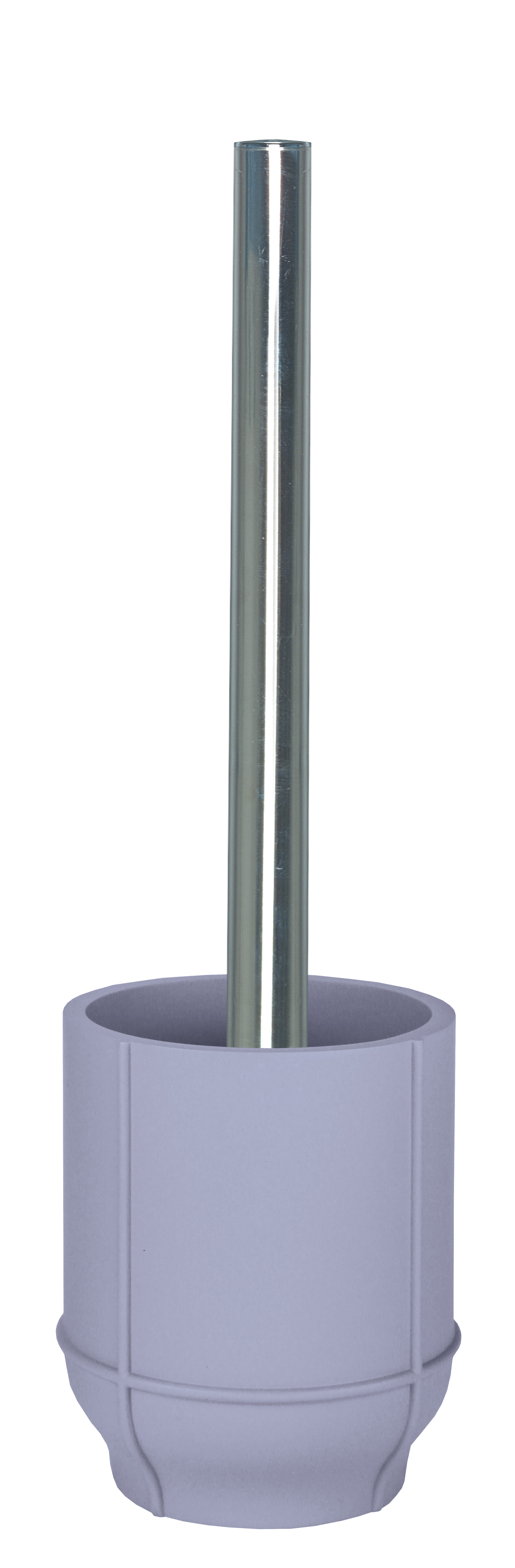 Moderner WC-Bürstenhalter in Grau mit glänzendem Edelstahlgriff, minimalistisches Design, ideal für stilvolle Badezimmer.