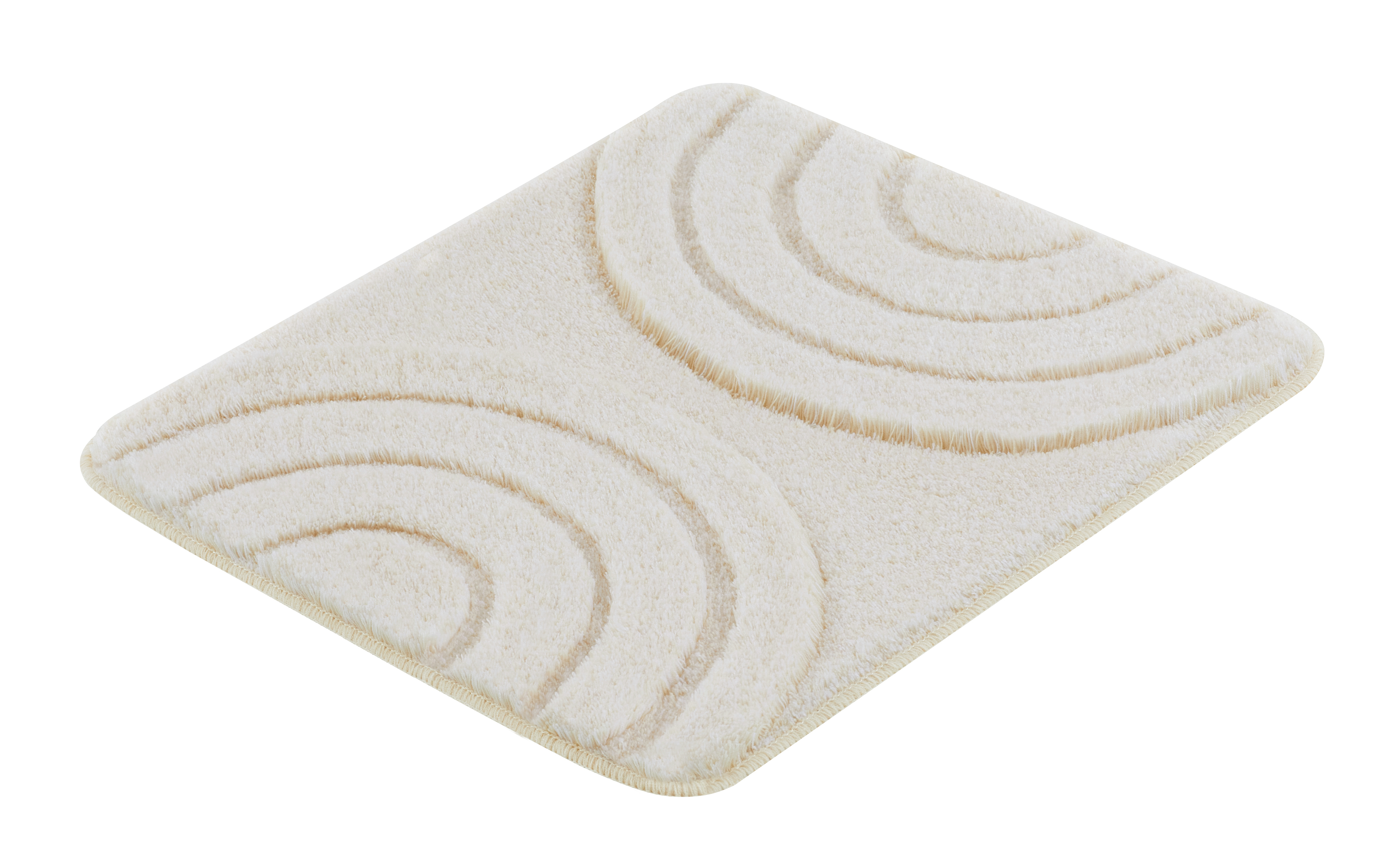 Beige Badematte mit dezentem, kreisförmigem Muster, weiche Textur, ideal für Badezimmer.
