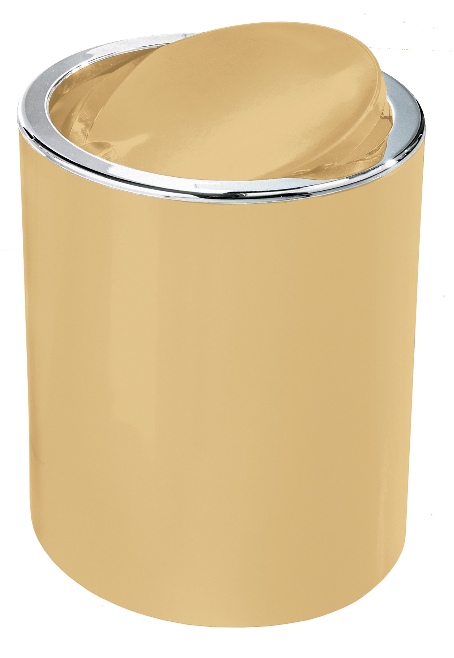 Kosmetikeimer CLAP Solaris 5 Liter Beigefarbener, runder Kosmetikeimer mit schwenkbarem Deckel und glänzendem Chromrand. Ideal für Badezimmer und Gäste-WCs.