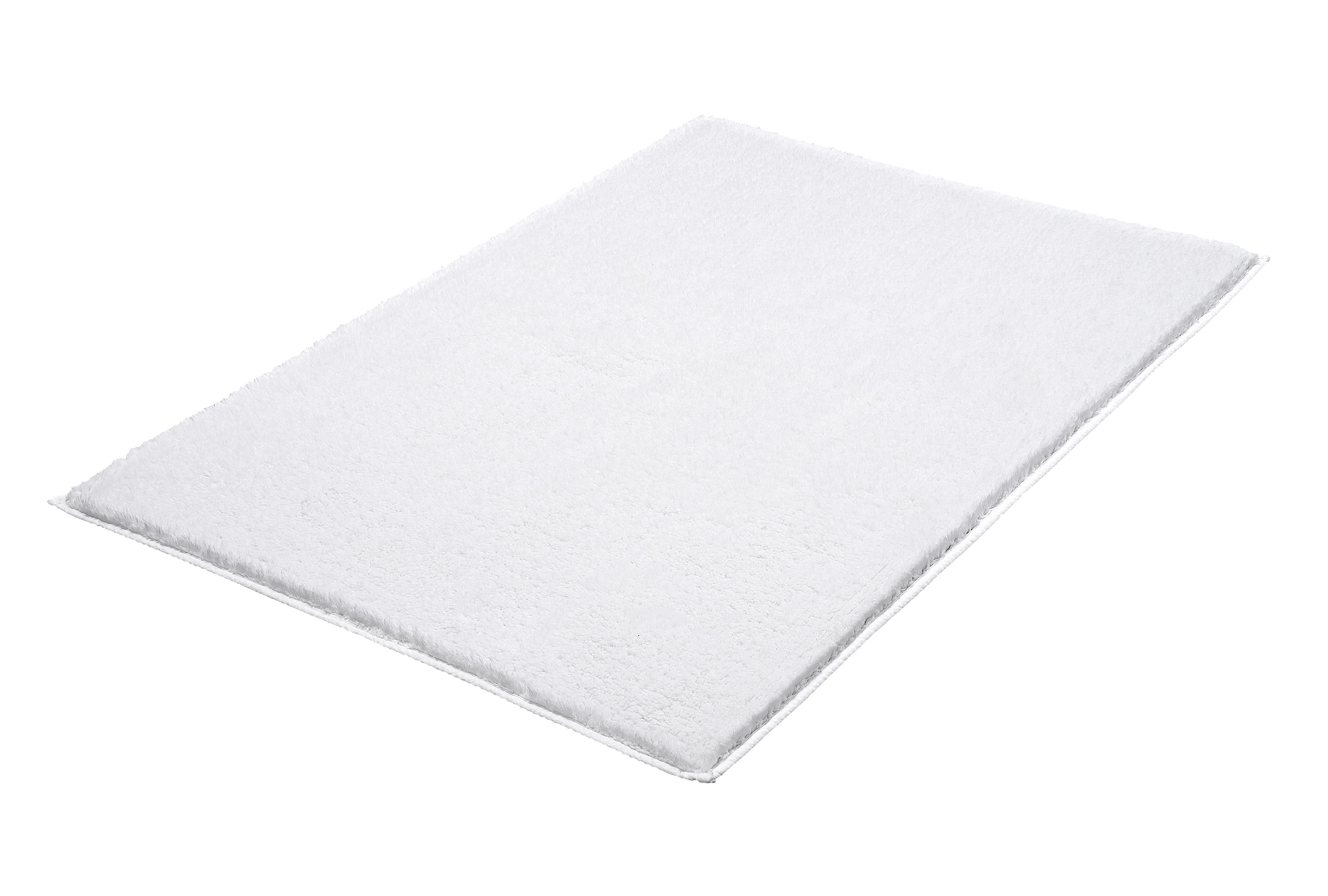 Weißer, rechteckiger Teppich mit weicher, flauschiger Oberfläche, ideal für Wohn- und Schlafzimmer.