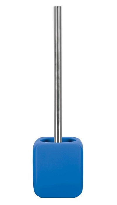 4004478279971 Toilettenbürste mit blauem, quadratischem Halter und Edelstahlgriff. Modernes Design, ideal für jedes Badezimmer.