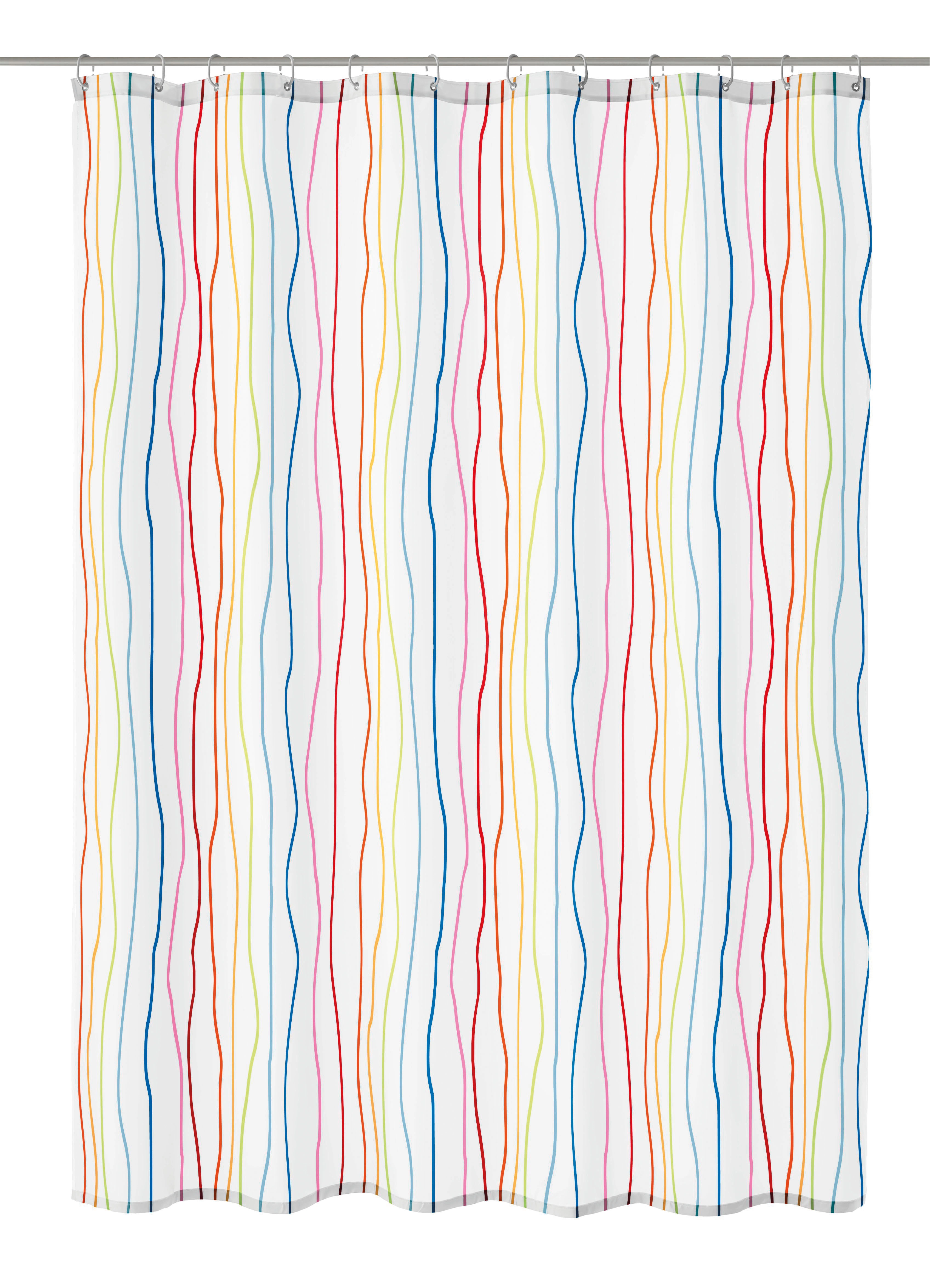 Duschvorhang Textil JOLIE Multicolor 180 x 200 cm Duschvorhang mit bunten, wellenförmigen Streifen auf weißem Hintergrund. Ideal für ein fröhliches Badezimmer.