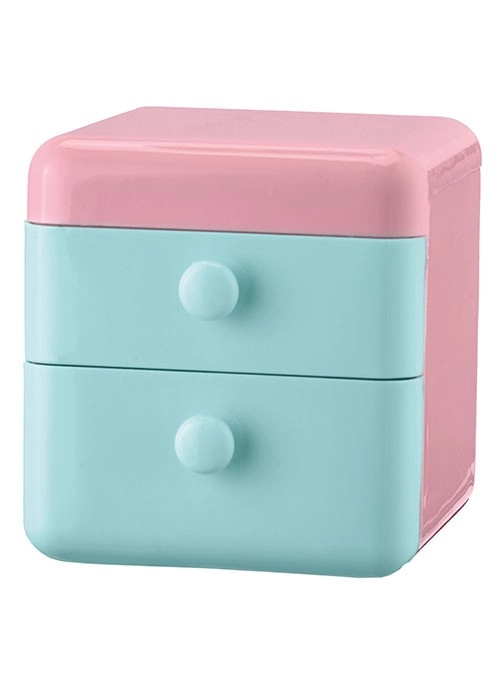 4004478316836 Pastellfarbene Aufbewahrungsbox mit zwei Schubladen, rosa und hellblau, ideal für Badezimmer oder Kinderzimmer.