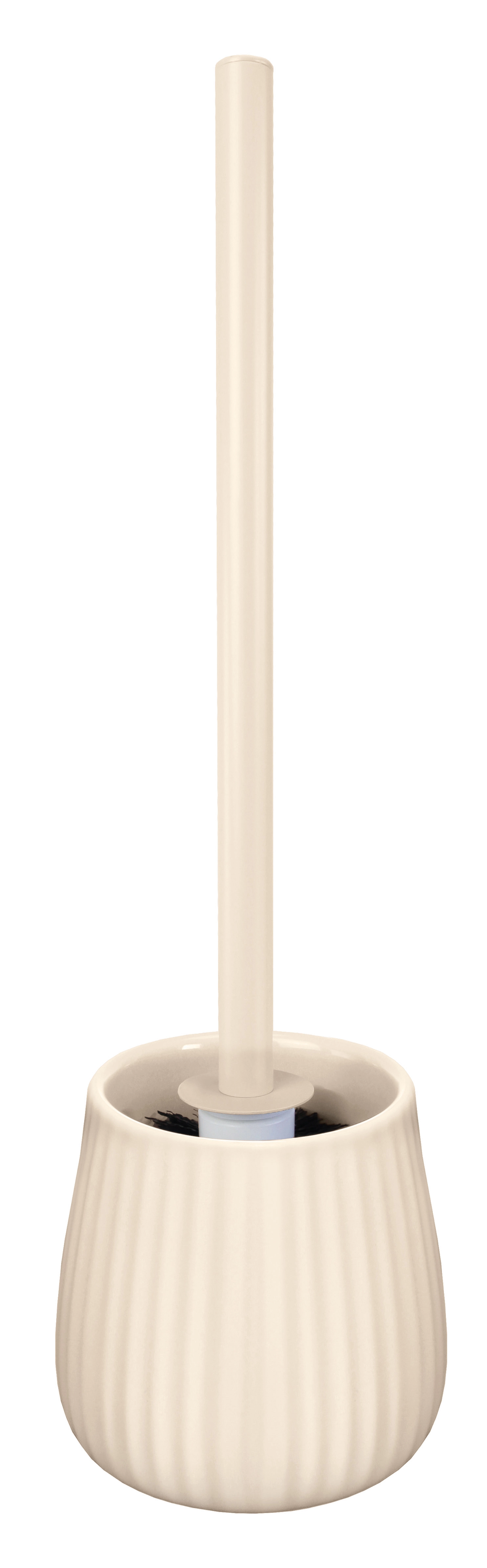 Toilettenbürste mit cremefarbenem Griff und geriffeltem Halter aus Keramik. Elegantes Design für Ihr Badezimmer.