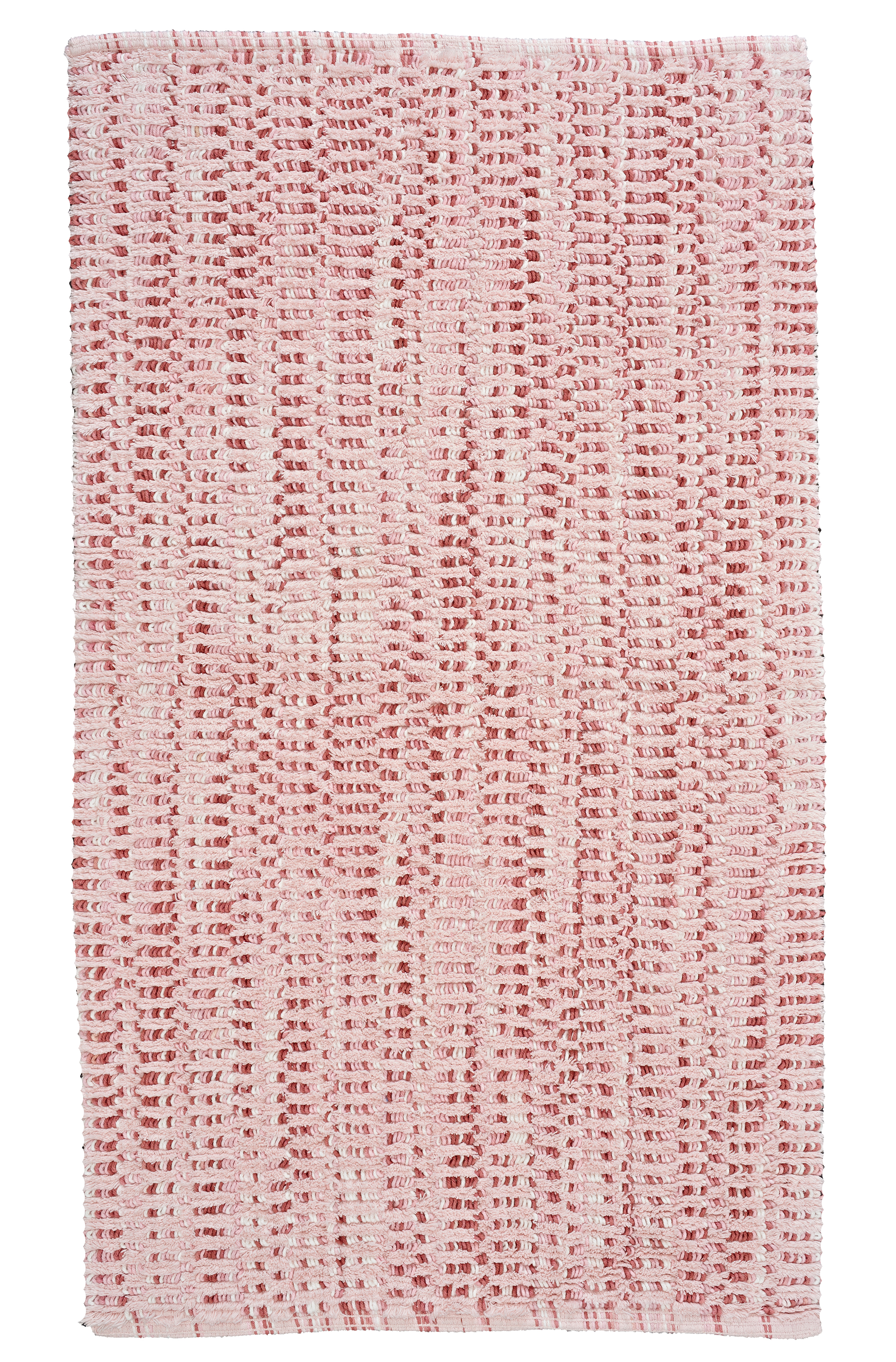 Weicher, rechteckiger Badteppich in Rosa und Weiß mit modernem, strukturiertem Muster für stilvolle Badezimmer.