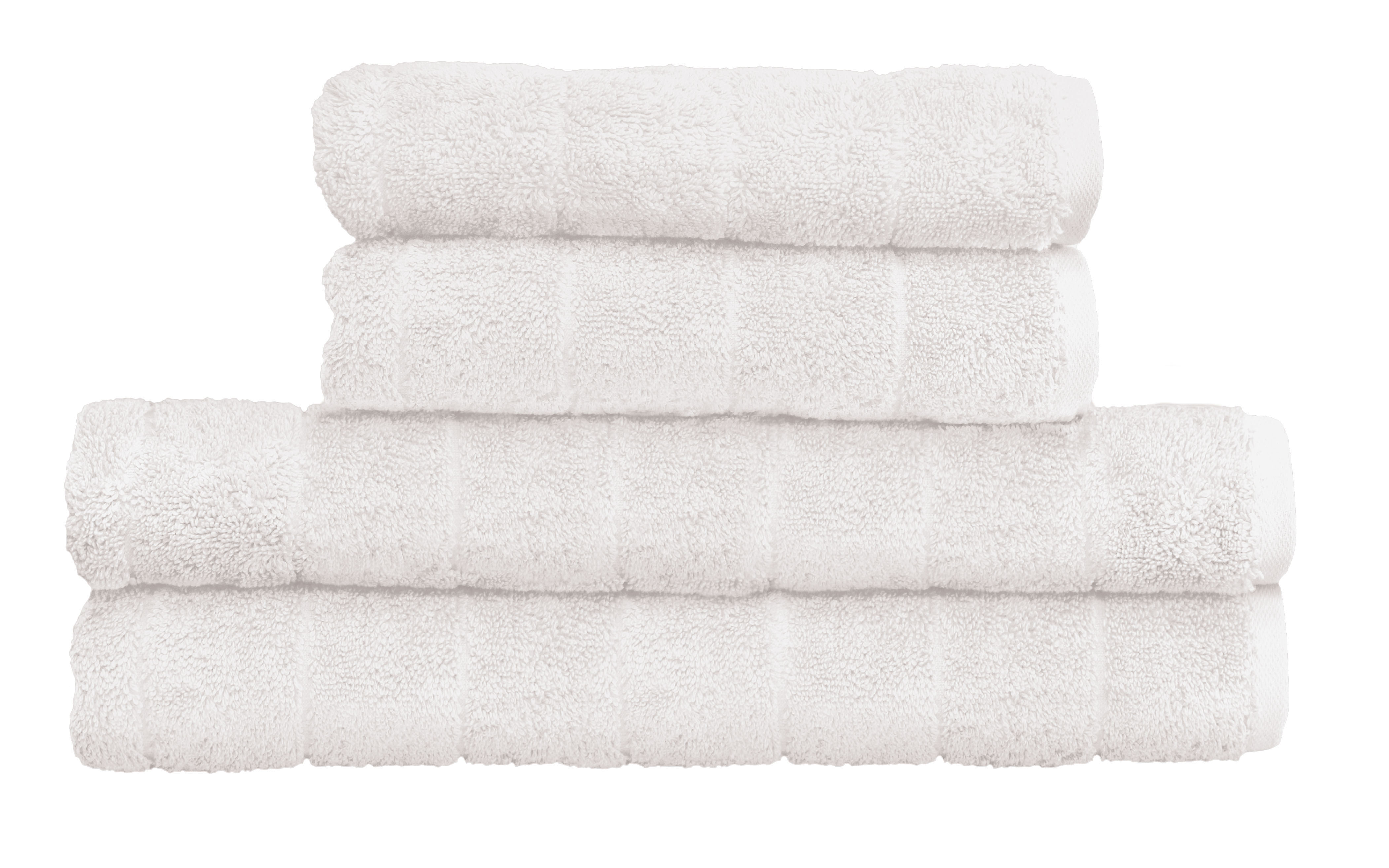 Frottier Handtuch VIA Schneeweiß 50x100 cm Weißer Handtuchstapel aus flauschiger Baumwolle, ideal für Badezimmer und Wellness.