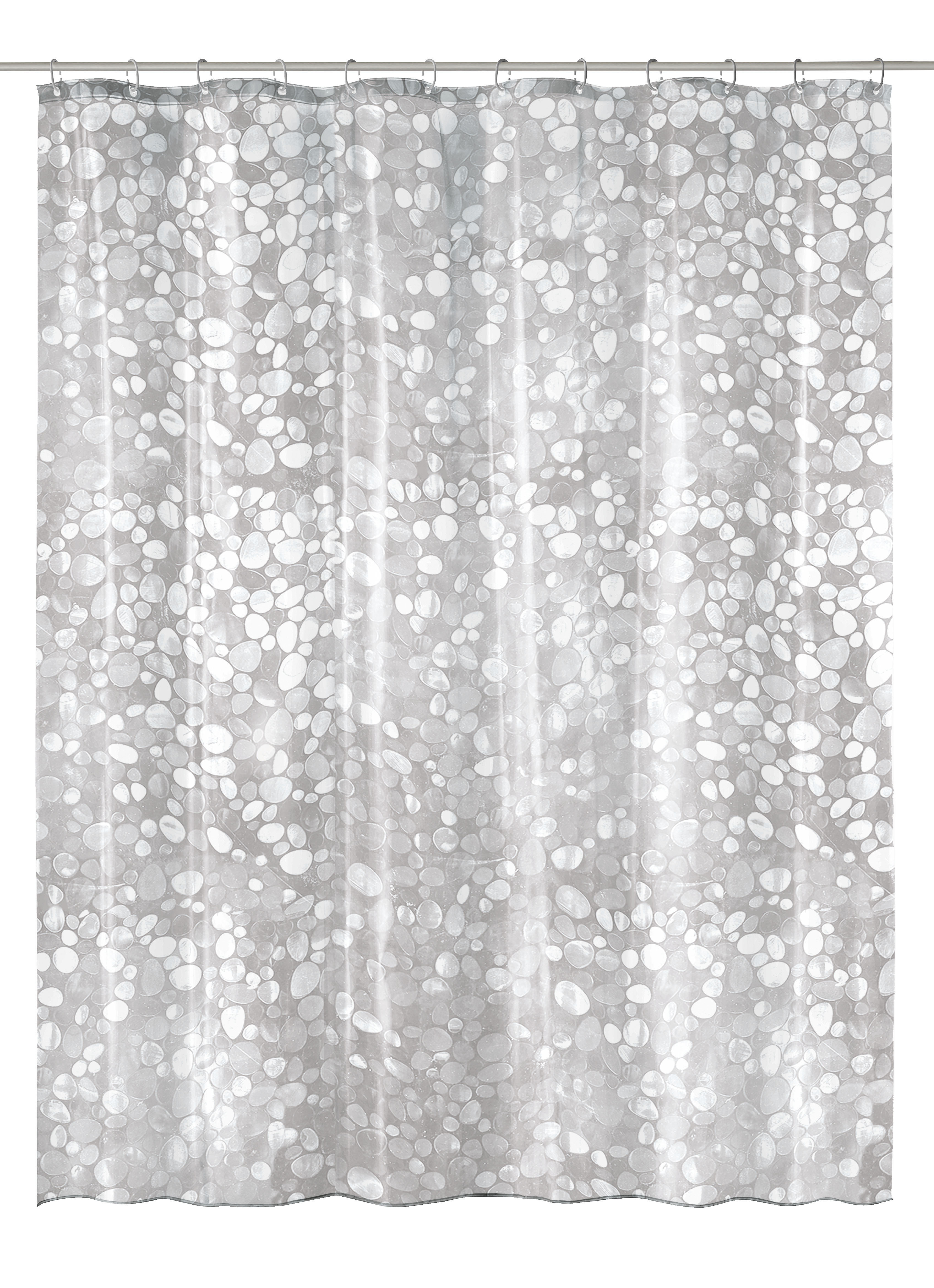 Duschvorhang PEVA CRISTALLO Clear 180 x 200 cm Duschvorhang mit modernem Kieselsteinmuster in Grau und Weiß, wasserabweisend und pflegeleicht, ideal für stilvolle Badezimmer.