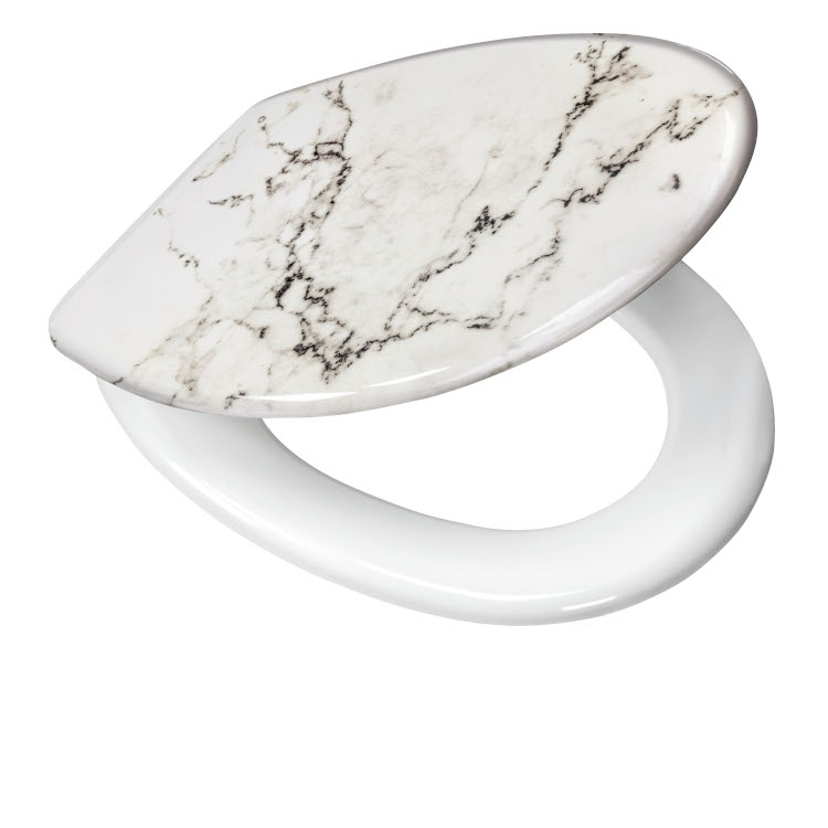 Moderner WC-Sitz mit Marmor-Optik, abnehmbar und leicht zu reinigen, passend für Standard-Toiletten.