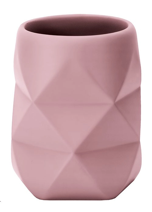 4004478293533 Moderner, rosafarbener Zahnputzbecher mit geometrischem Design aus hochwertiger Keramik. Perfekt für stilvolle Badezimmer.