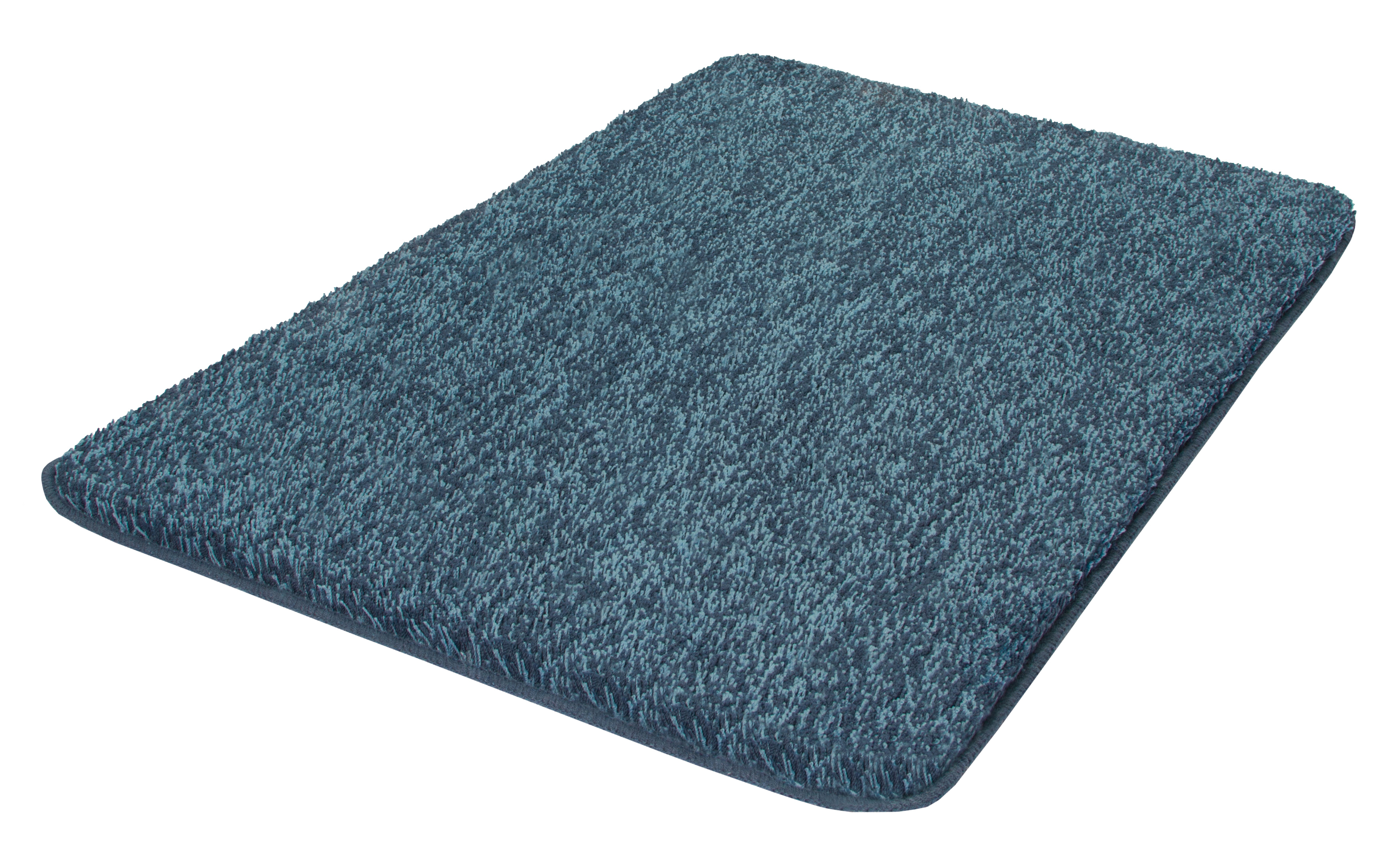 Weiche, rechteckige Badematte in Dunkelblau mit flauschiger Oberfläche. Ideal für Badezimmer und Wellnessbereiche.