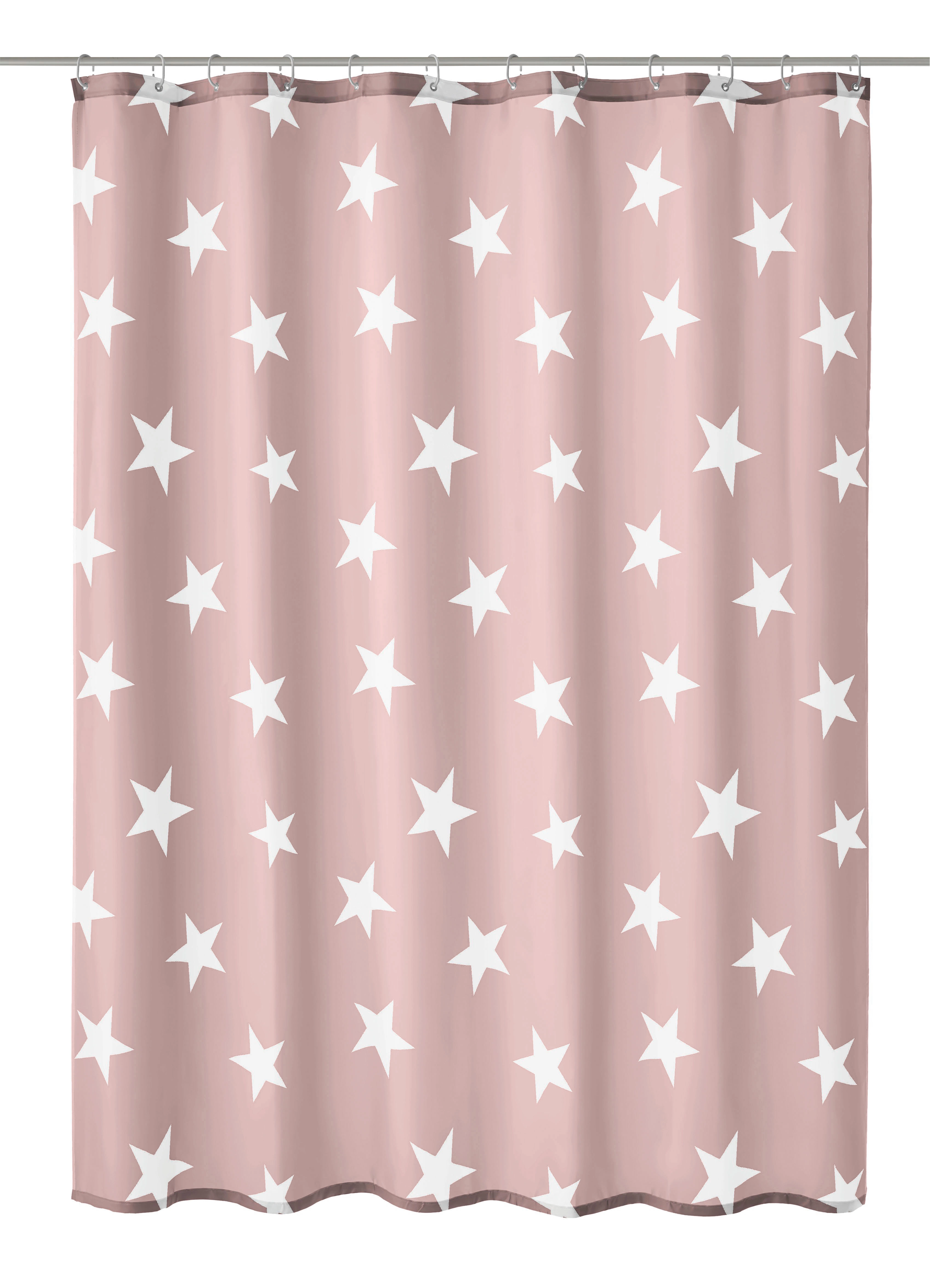 Duschvorhang in Rosa mit weißen Sternen, ideal für ein modernes Badezimmer. Hochwertiges Material und stilvolles Design.