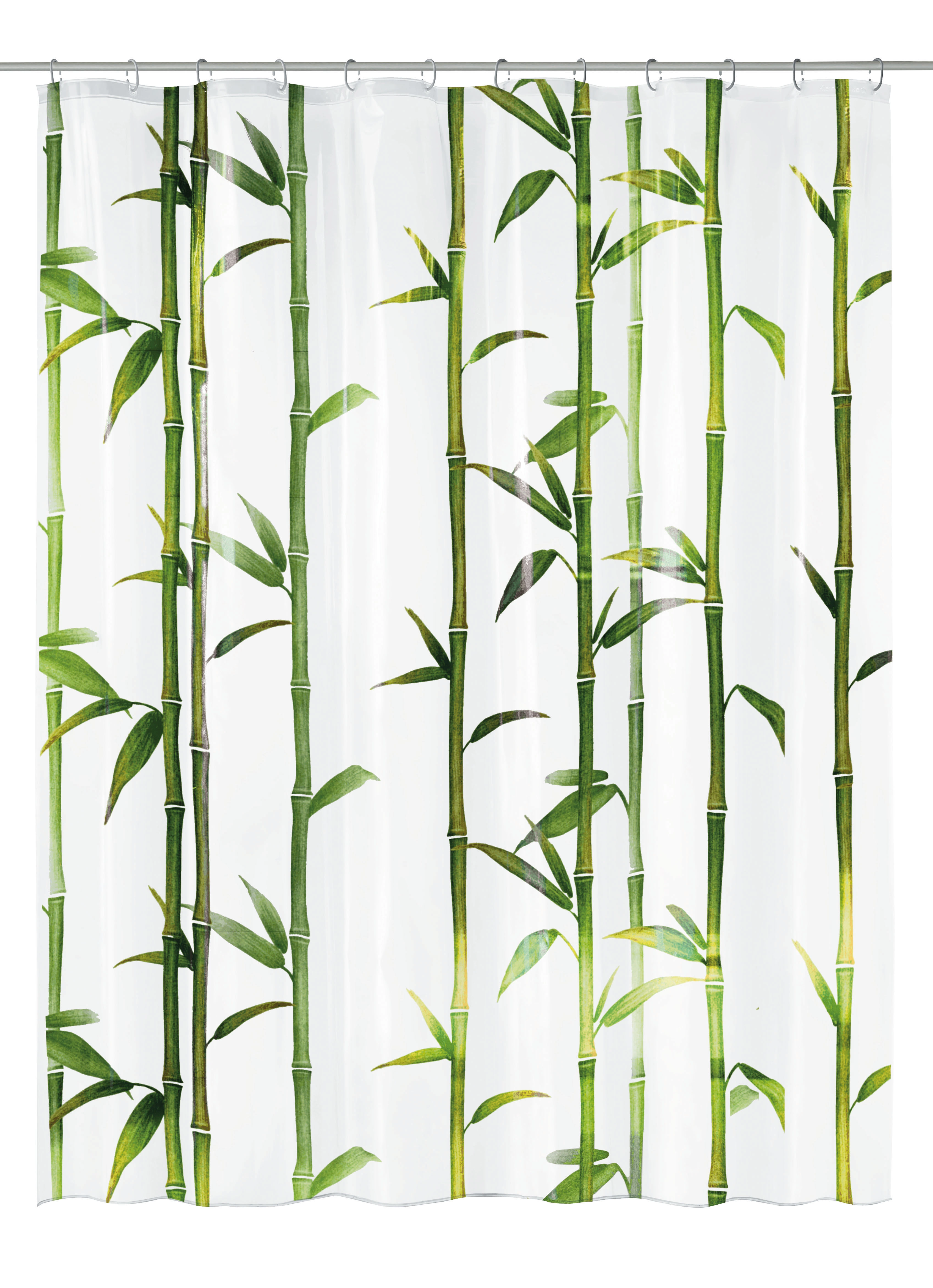 Duschvorhang PEVA BAMBU Maigrün 180 x 200 cm Duschvorhang mit Bambus-Motiv, grün-weiß, aus wasserabweisendem Material, ideal für ein natürliches Badezimmer-Ambiente.