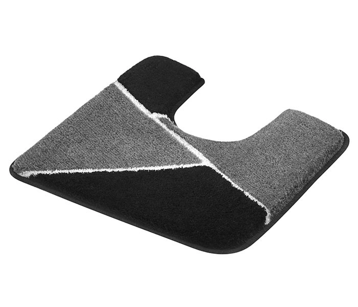 Badezimmerteppich in Schwarz und Grau mit geometrischem Design, rutschfeste Unterseite, ideal für WC-Bereich.