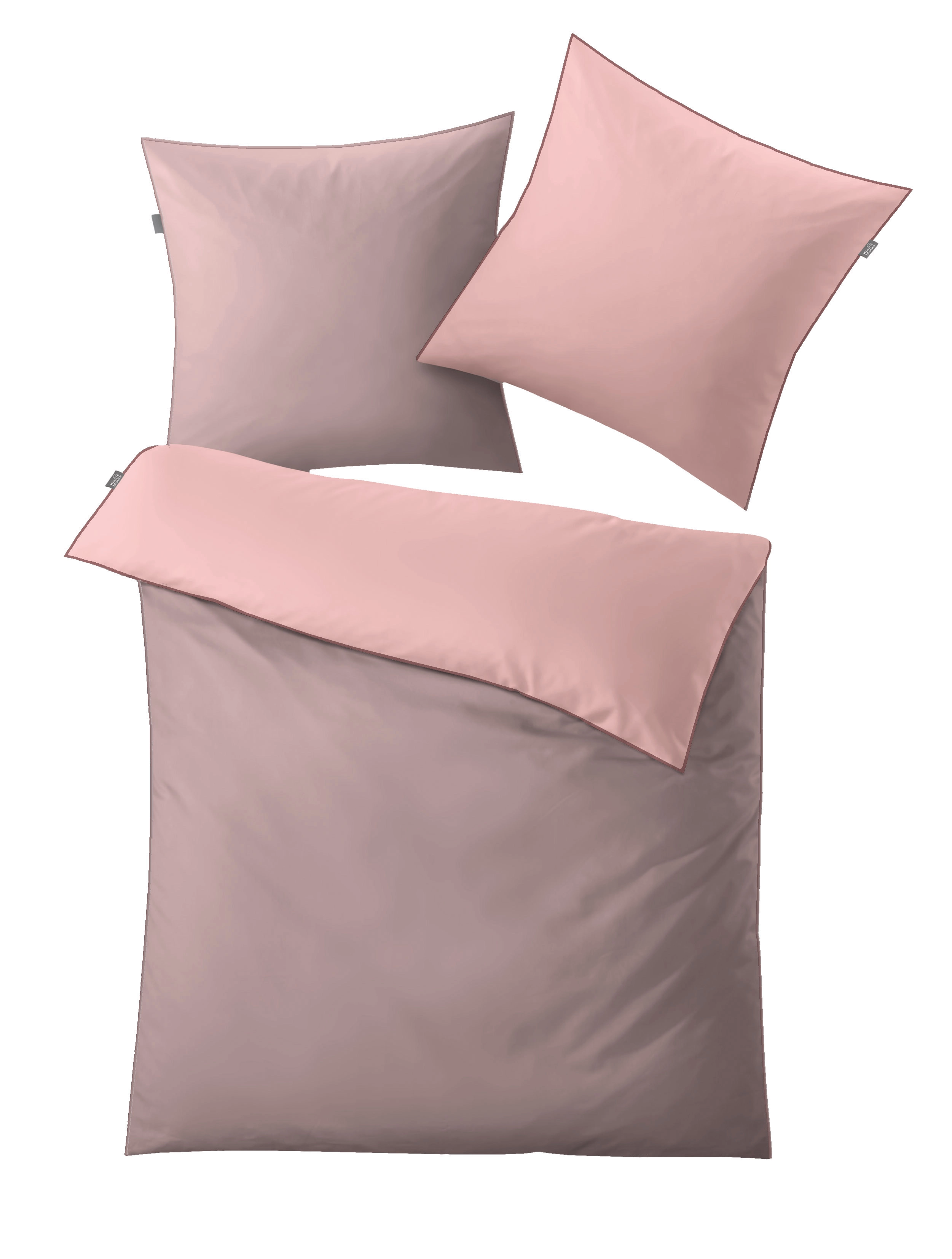 Bettwäsche Satin LINDA Old Rose 135 x 200 cm und 80 x 80 cm Bettwäsche-Set in zartem Rosa und Beige, bestehend aus einem Bettdeckenbezug und zwei Kissenbezügen.