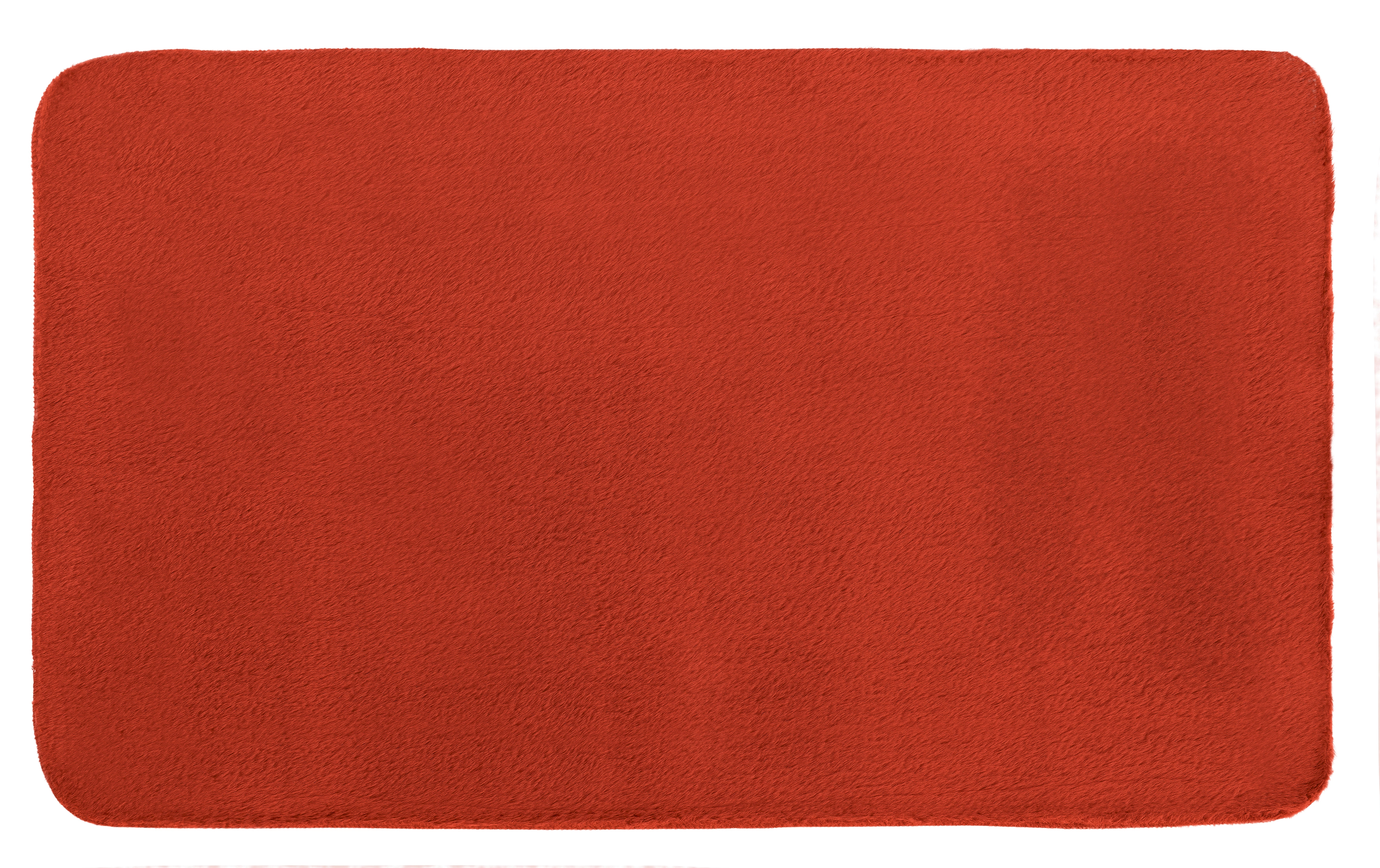 Rote Badematte mit weicher, flauschiger Oberfläche, rechteckig und schlichtes Design. Perfekt für jedes Badezimmer.