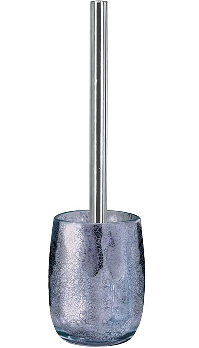 4004478319325 Toilettenbürste mit silbernem Griff und blauem, strukturiertem Halter. Modernes Design, ideal für stilvolle Badezimmer.