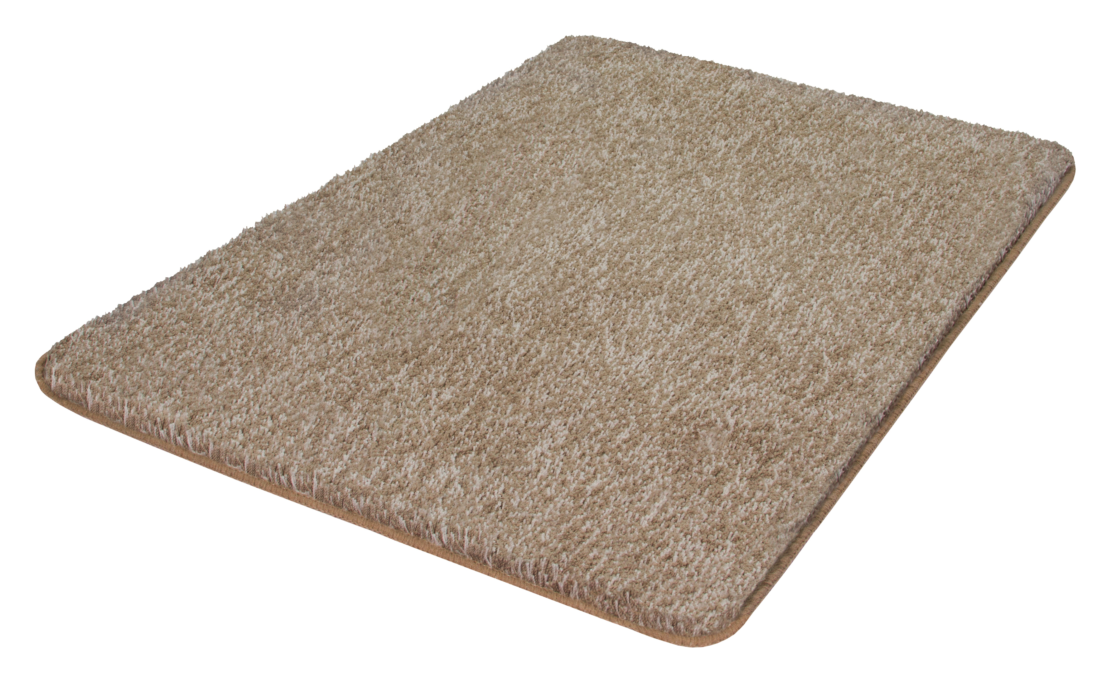 Beige Badematte mit weicher, flauschiger Oberfläche und rutschfester Unterseite, ideal für Badezimmer und Wellnessbereiche.