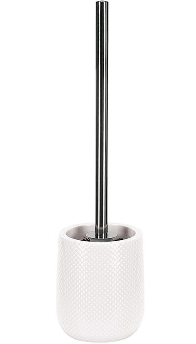 4004478323599 Toilettenbürste mit weißem, strukturiertem Halter und silbernem Griff. Modernes Design für stilvolle Badezimmer.