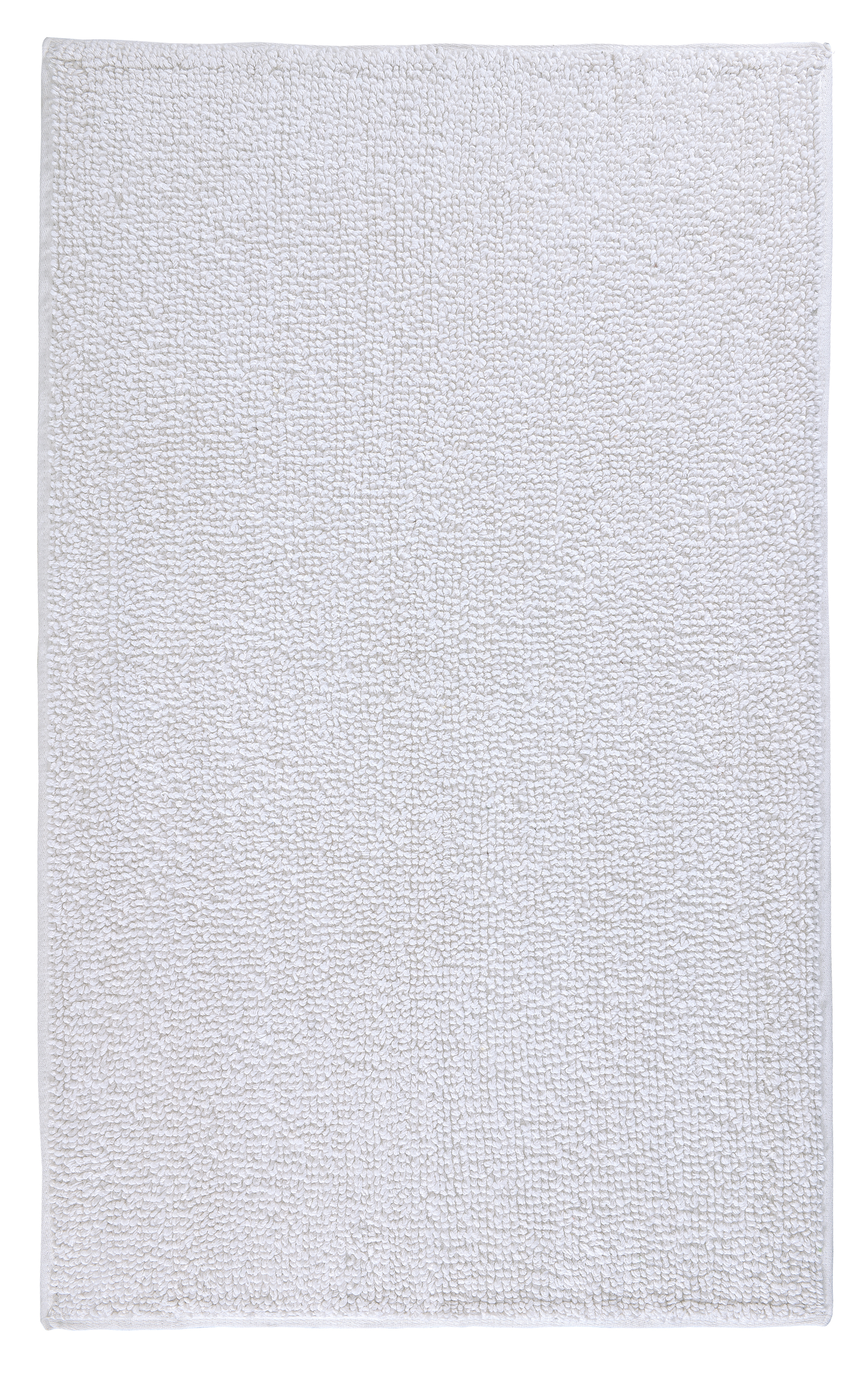 Weißer, rechteckiger Badezimmerteppich mit weicher, strukturierter Oberfläche. Ideal für ein modernes und sauberes Badezimmerdesign.