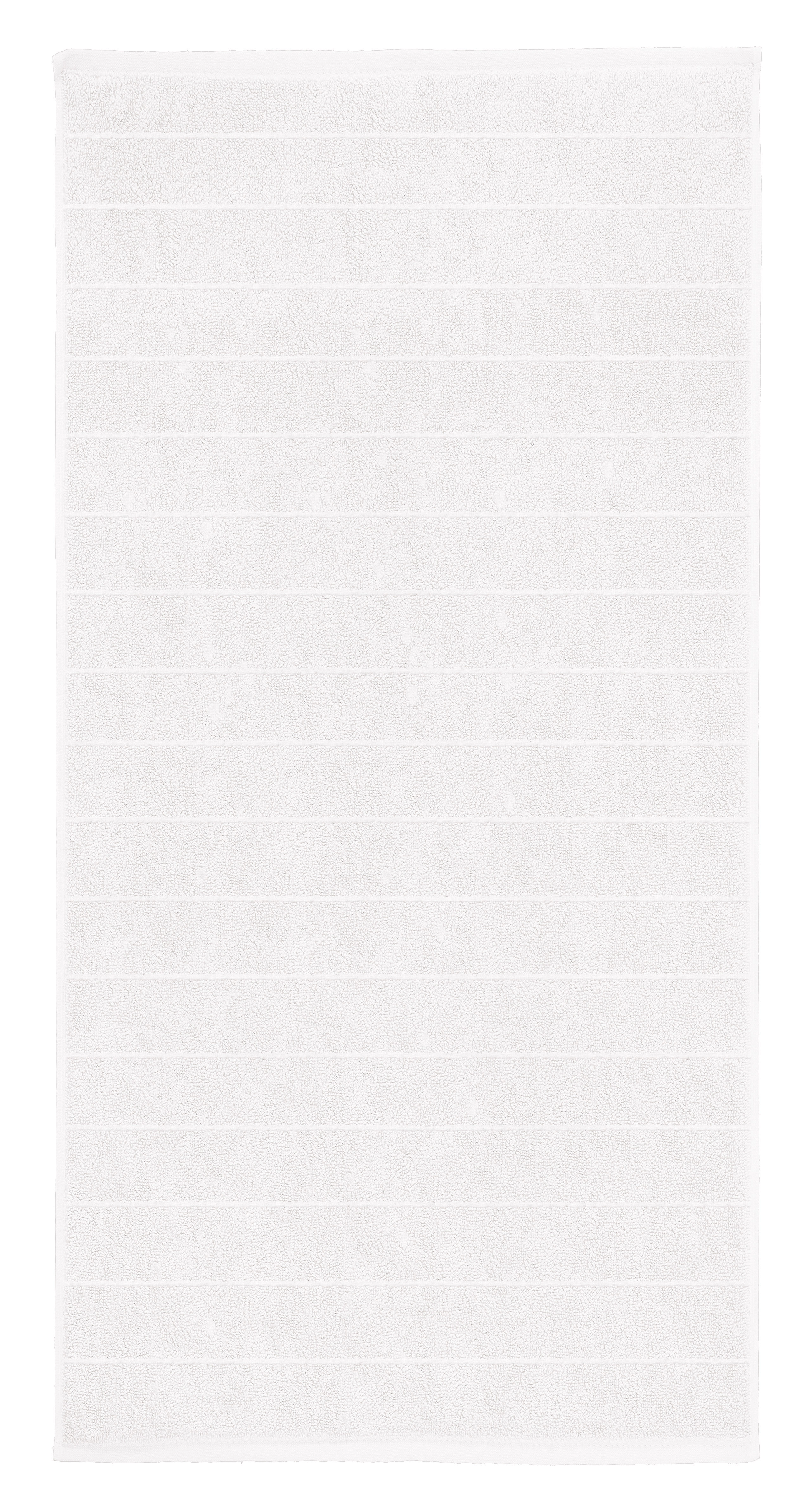 Weißer Badteppich mit dezentem Streifenmuster, weiche Textur, ideal für Badezimmer.