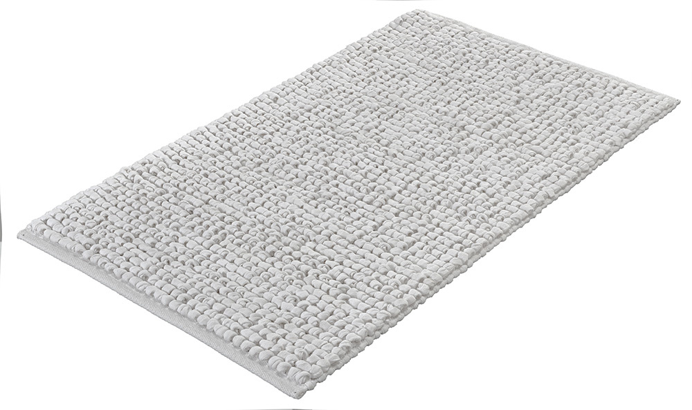 Badteppich BRAVA Polarweiß 70 x 120 cm Rechteckiger, weißer Badezimmerteppich mit weicher, strukturierter Oberfläche und rutschfester Unterseite.