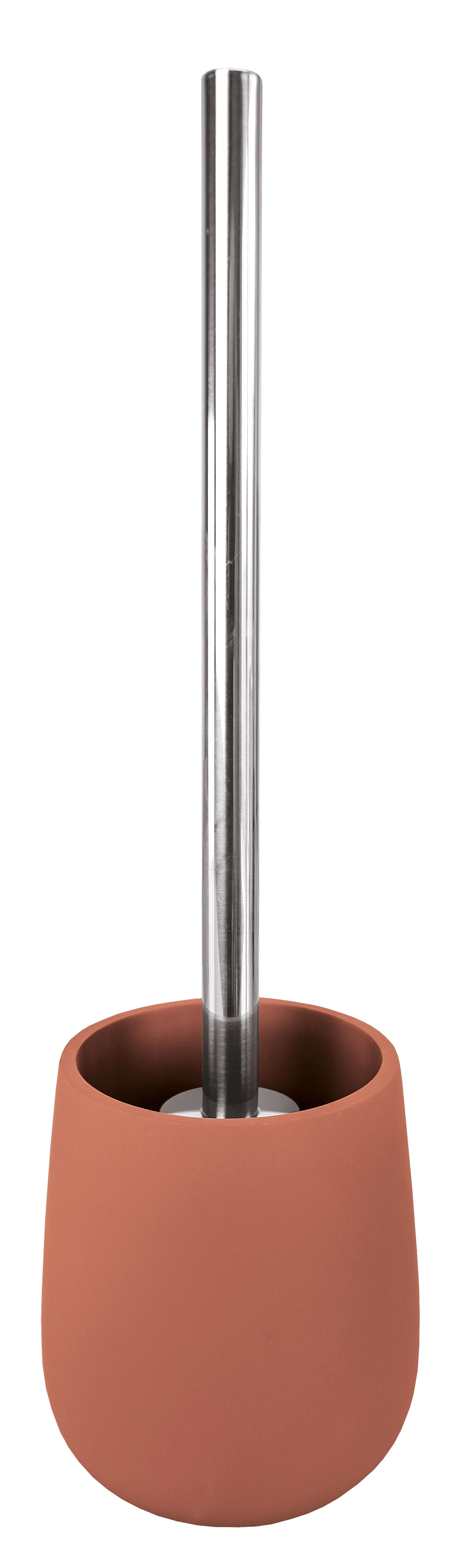 Moderner WC-Bürstenhalter in Terrakotta-Optik mit Edelstahlgriff. Ideal für stilvolle Badezimmer.
