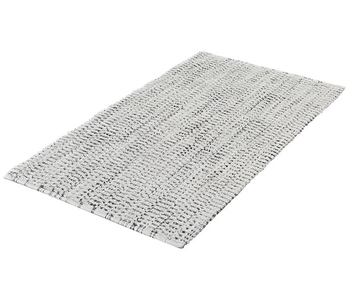 Moderner, rechteckiger Teppich in Grau-Weiß mit strukturierter Oberfläche. Ideal für Wohn- und Schlafzimmer.