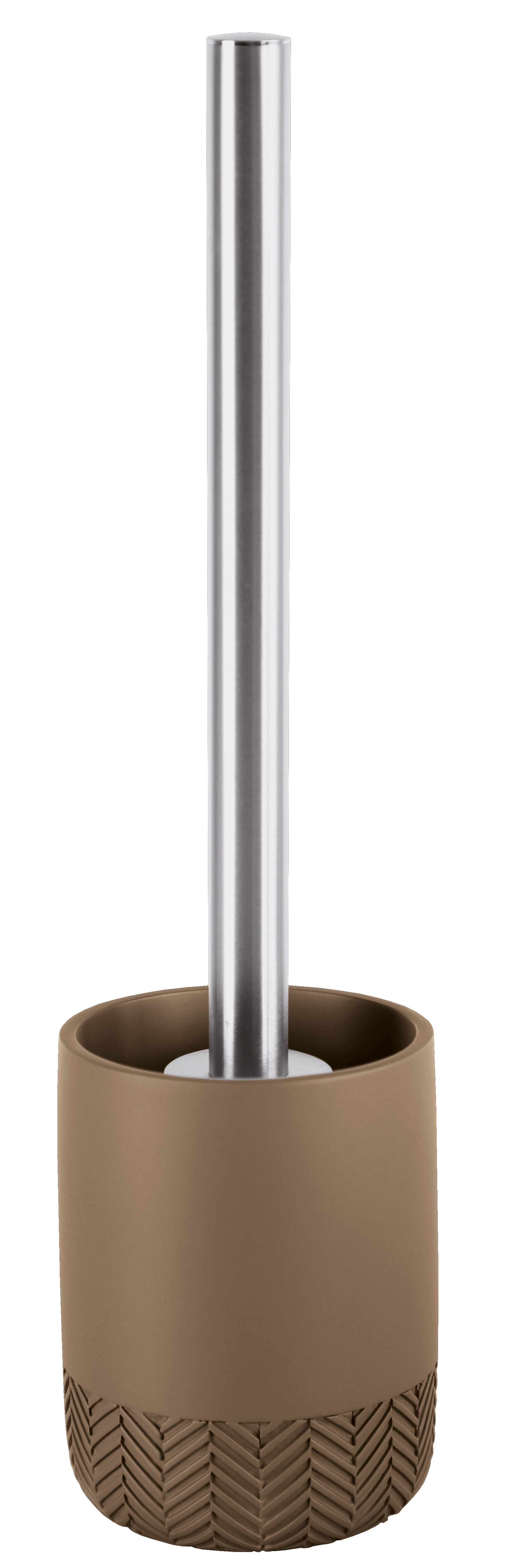 WC-Bürsten-Halter HERRINGBONE Kaschmirfarben Toilettenbürste mit braunem, strukturiertem Halter und silbernem Griff, modernes Design für stilvolle Badezimmer.