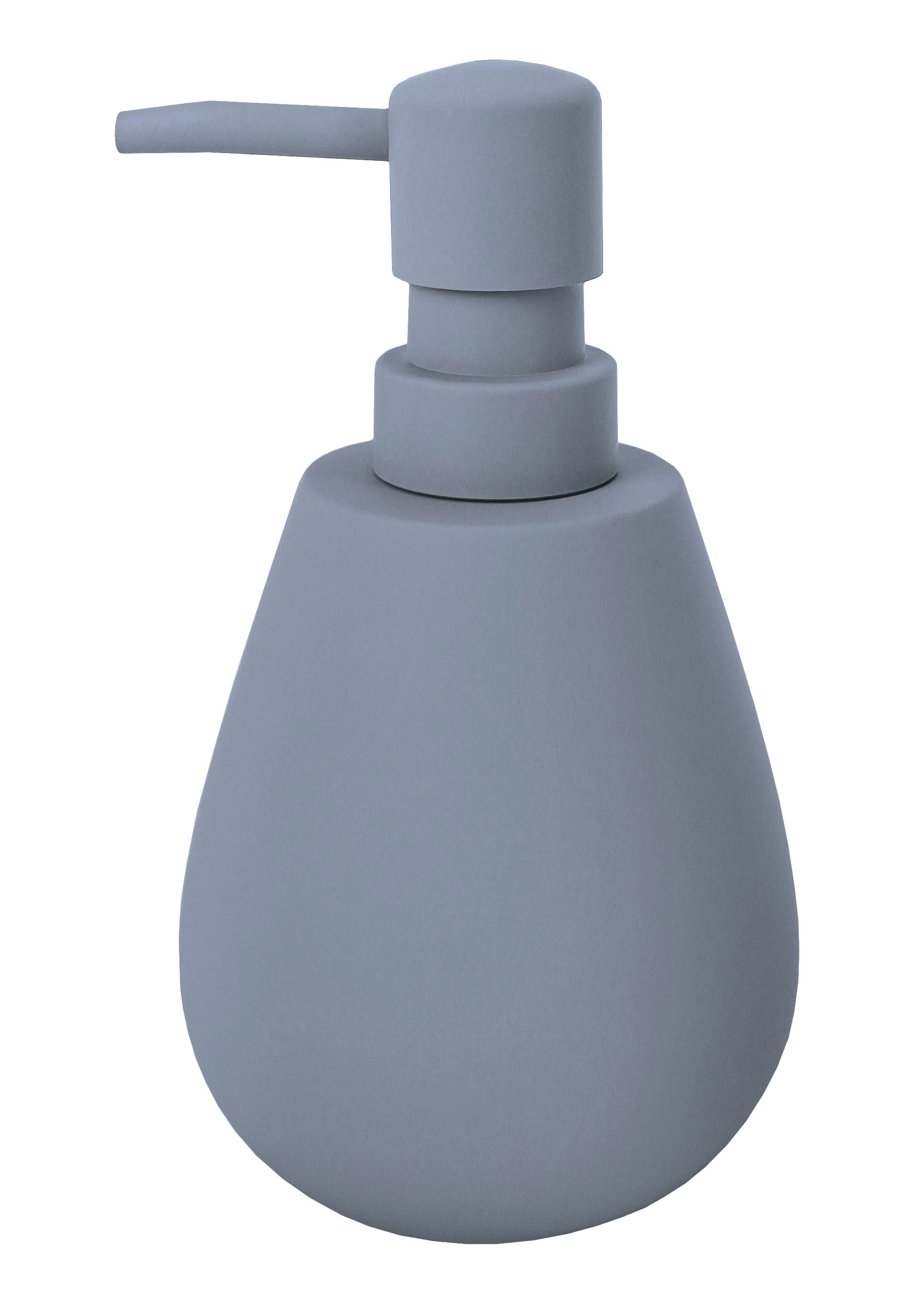 Grauer Seifenspender mit modernem, mattem Design und konischer Form. Ideal für stilvolle Badezimmer.