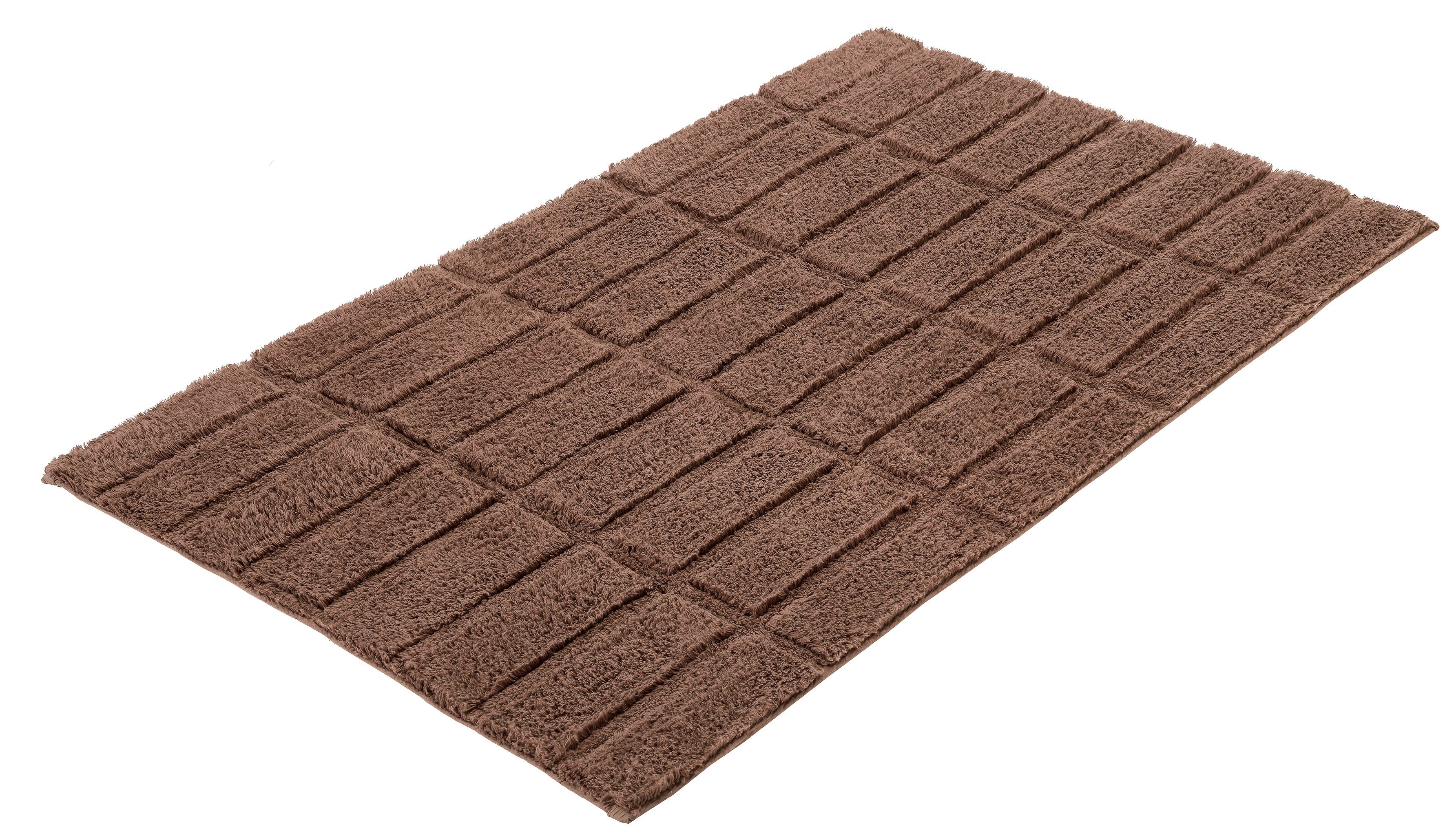 Badteppich TILES Brasil 70 x 120 cm Brauner, rechteckiger Badezimmerteppich mit weicher, strukturierter Oberfläche und modernem Kachelmuster.