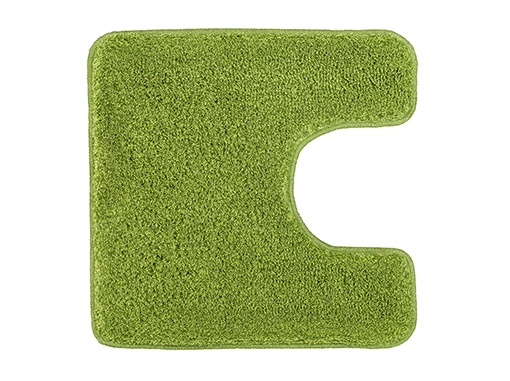 Grüne Badematte mit Ausschnitt für Toiletten, weiche und flauschige Textur, ideal für Badezimmer.