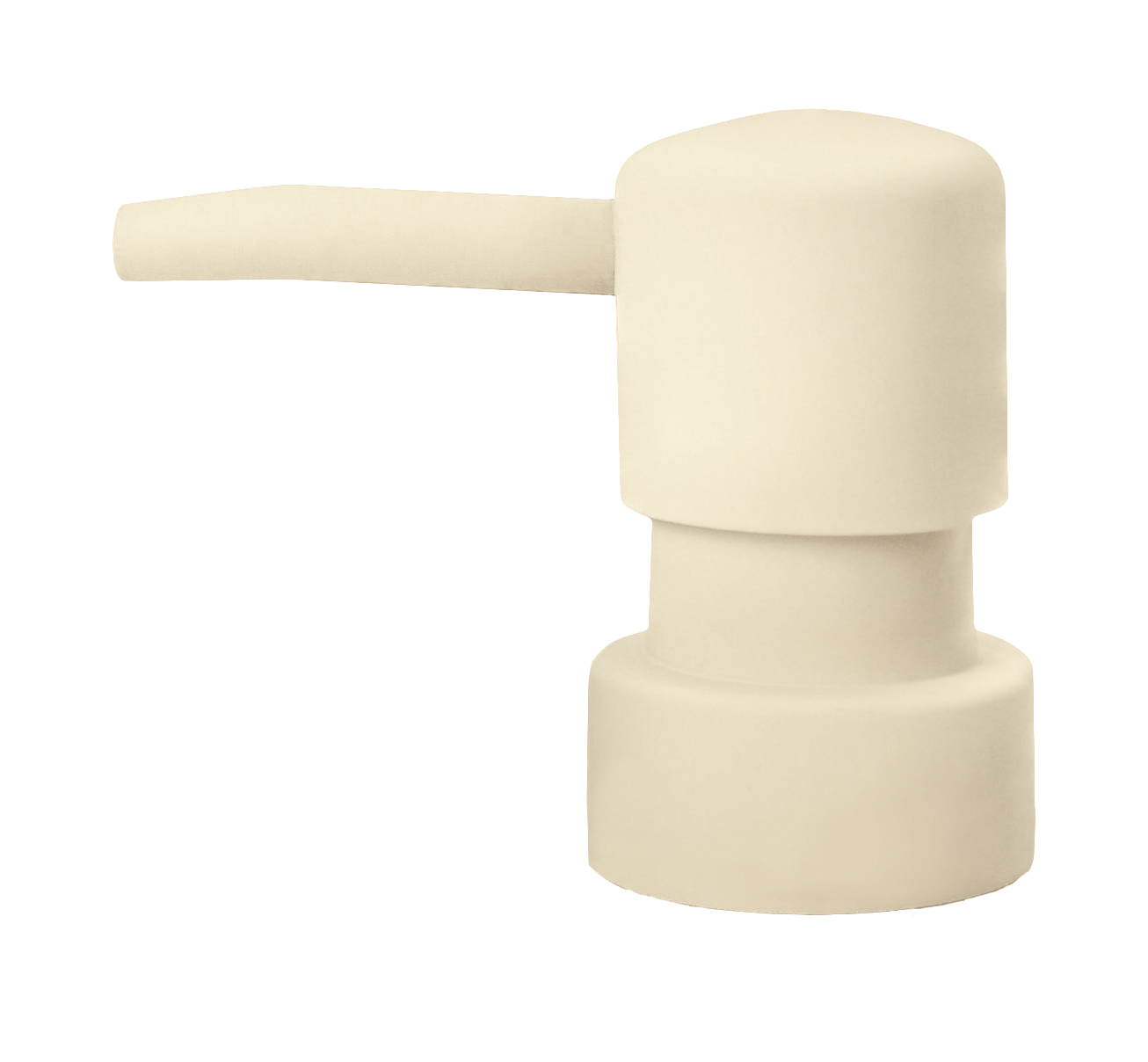 Beigefarbener Seifenspender mit modernem, minimalistischem Design und abgerundeten Kanten. Ideal für stilvolle Badezimmer.