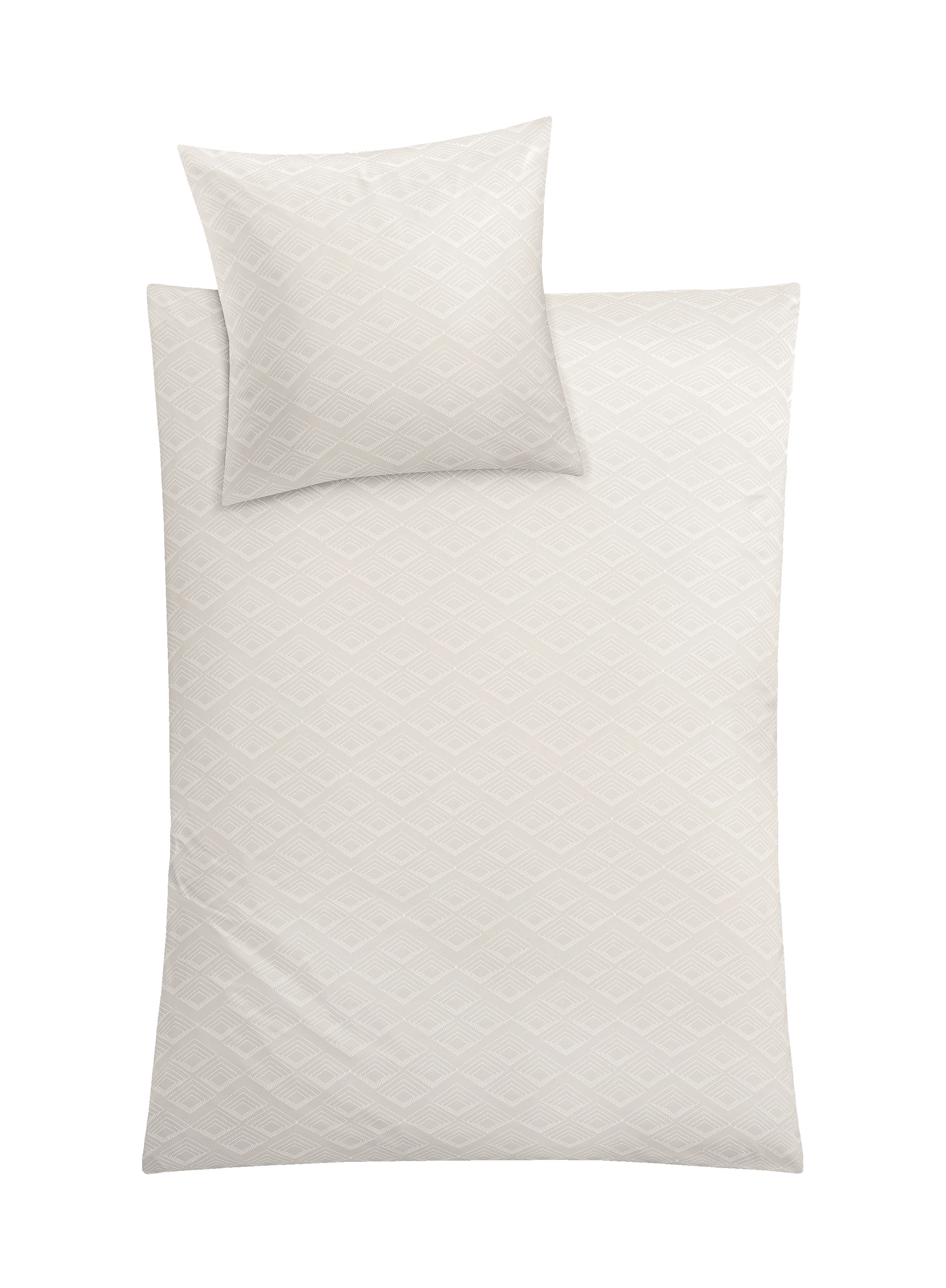 Bettwäsche-Set in Creme mit dezentem Rautenmuster, bestehend aus einem Kissenbezug und einem Bettdeckenbezug.
