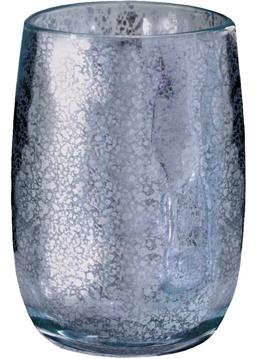 4004478319295 Eleganter Zahnputzbecher aus Glas mit schimmerndem, silbernem Muster. Ideal für ein stilvolles Badezimmer.