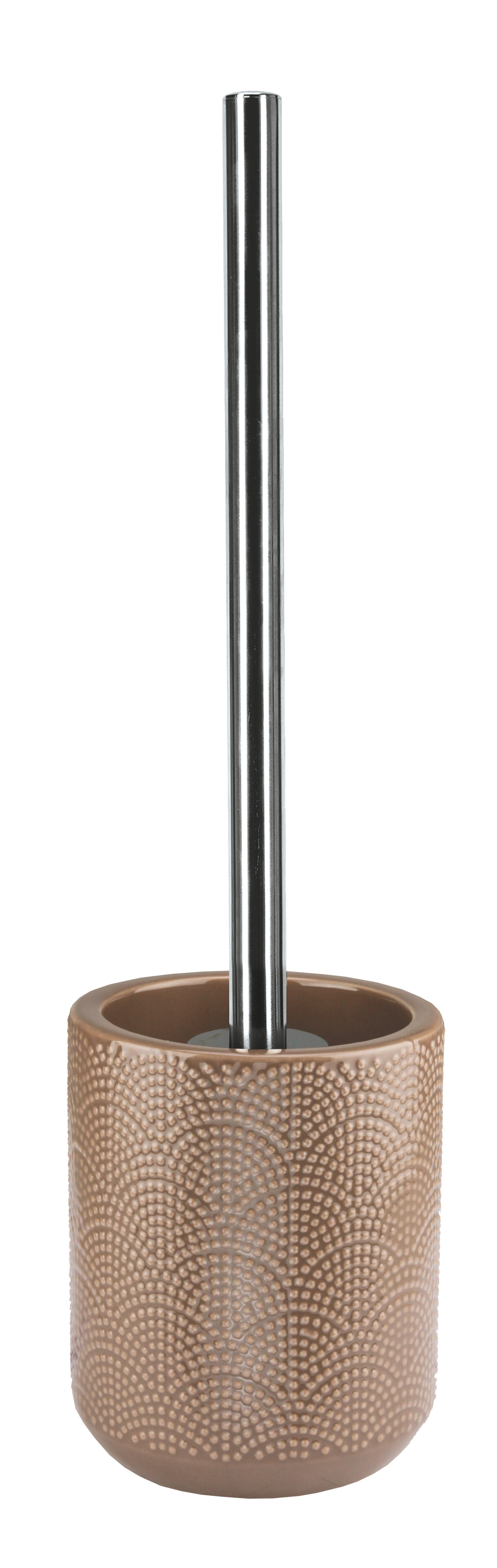 Toilettenbürstenhalter in Braun mit strukturiertem Design und glänzendem Edelstahlgriff.