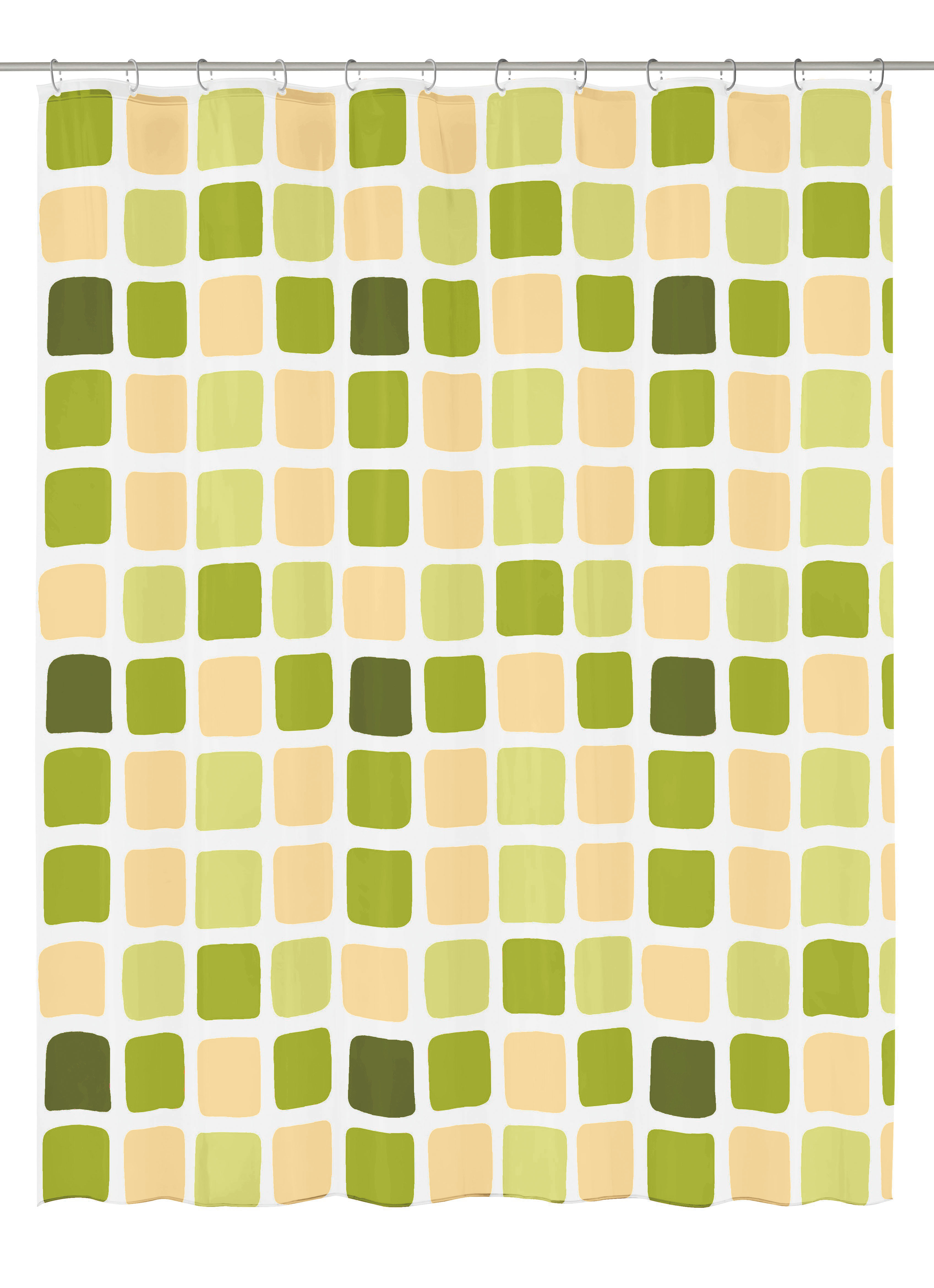 Duschvorhang PEVA SONNY Alge 180 x 200 cm Duschvorhang mit modernem, quadratischem Muster in verschiedenen Grüntönen und Beige, ideal für ein stilvolles Badezimmer.