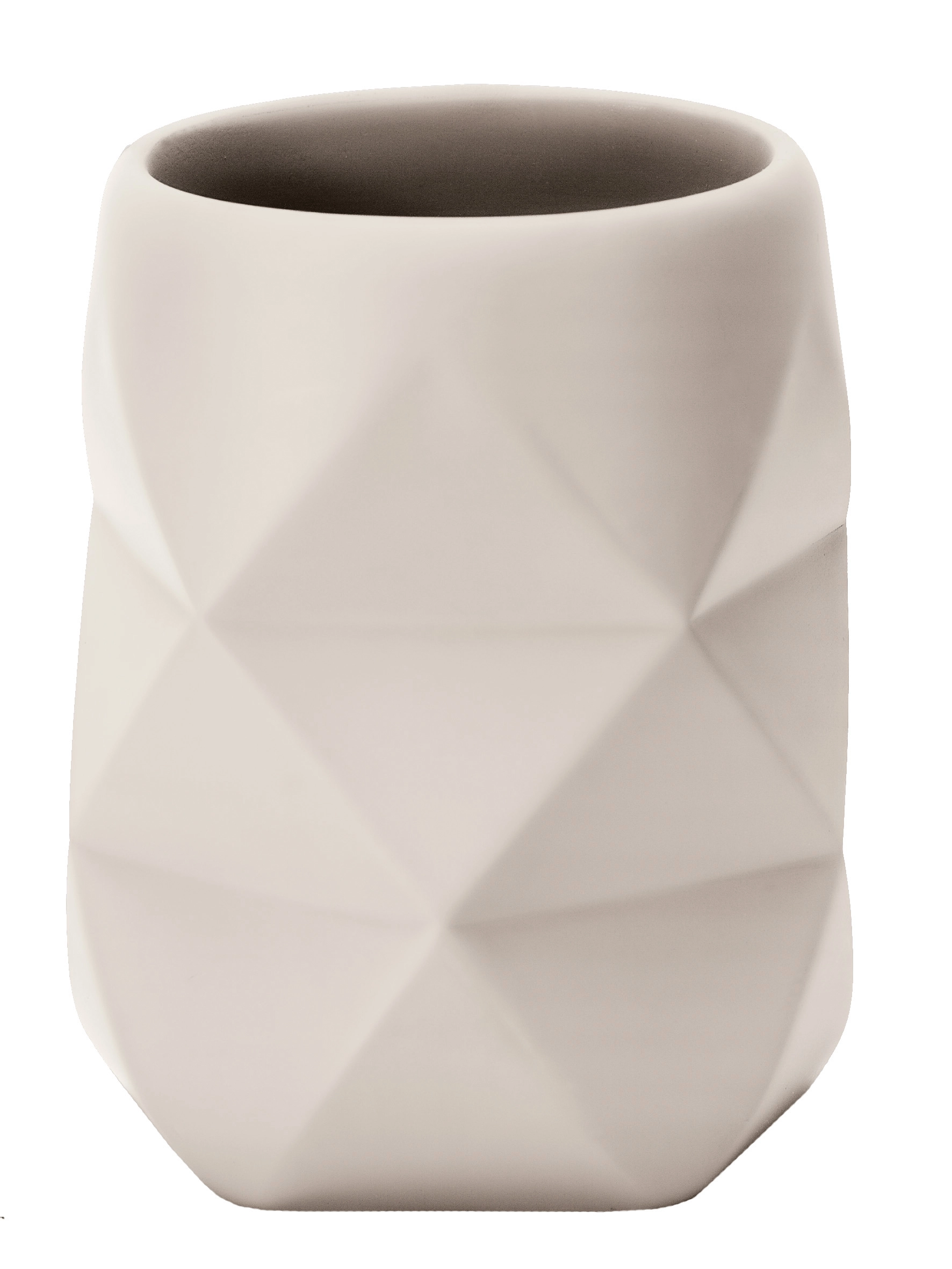 Zahnputzbecher CRACKLE Sandbeige Moderner, weißer Zahnputzbecher mit geometrischem Design und matter Oberfläche. Ideal für stilvolle Badezimmer.