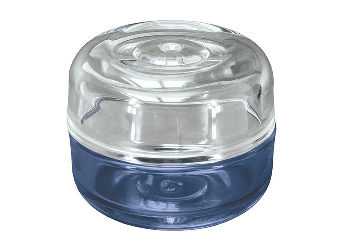 4004478305076 Runder, transparenter Seifenspender mit blauem Boden, ideal für Badezimmer und Küchen. Modernes Design, praktisch und stilvoll.