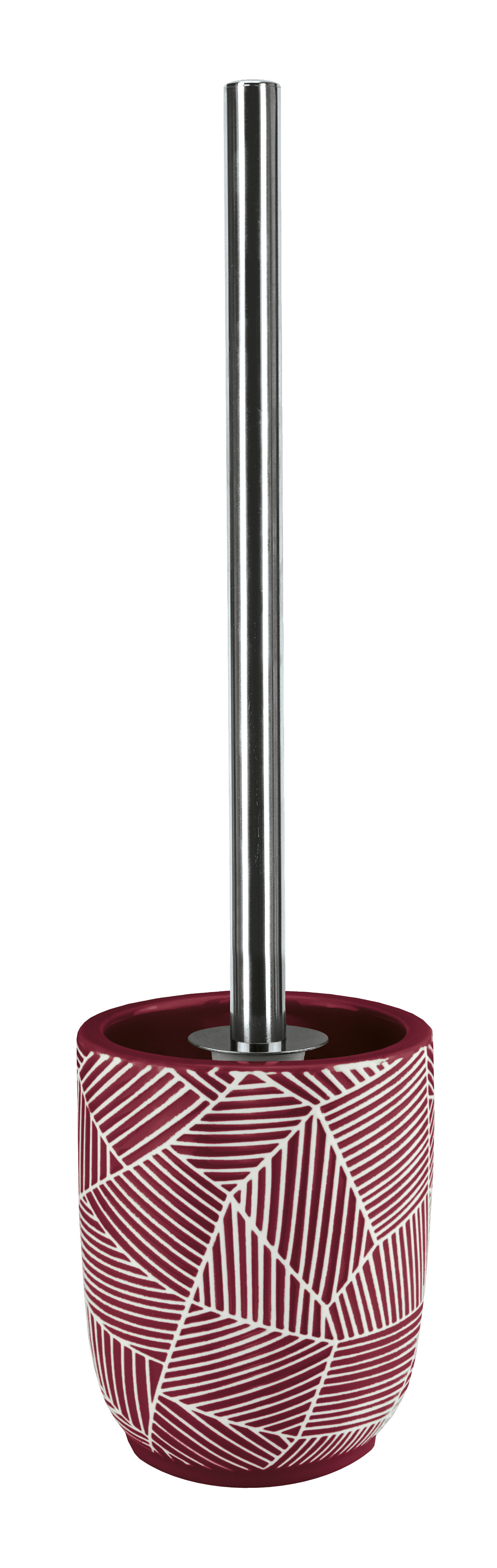 Toilettenbürstenhalter in modernem Design mit geometrischem Muster in Rot und Weiß, Edelstahlgriff. Ideal für stilvolle Badezimmer.