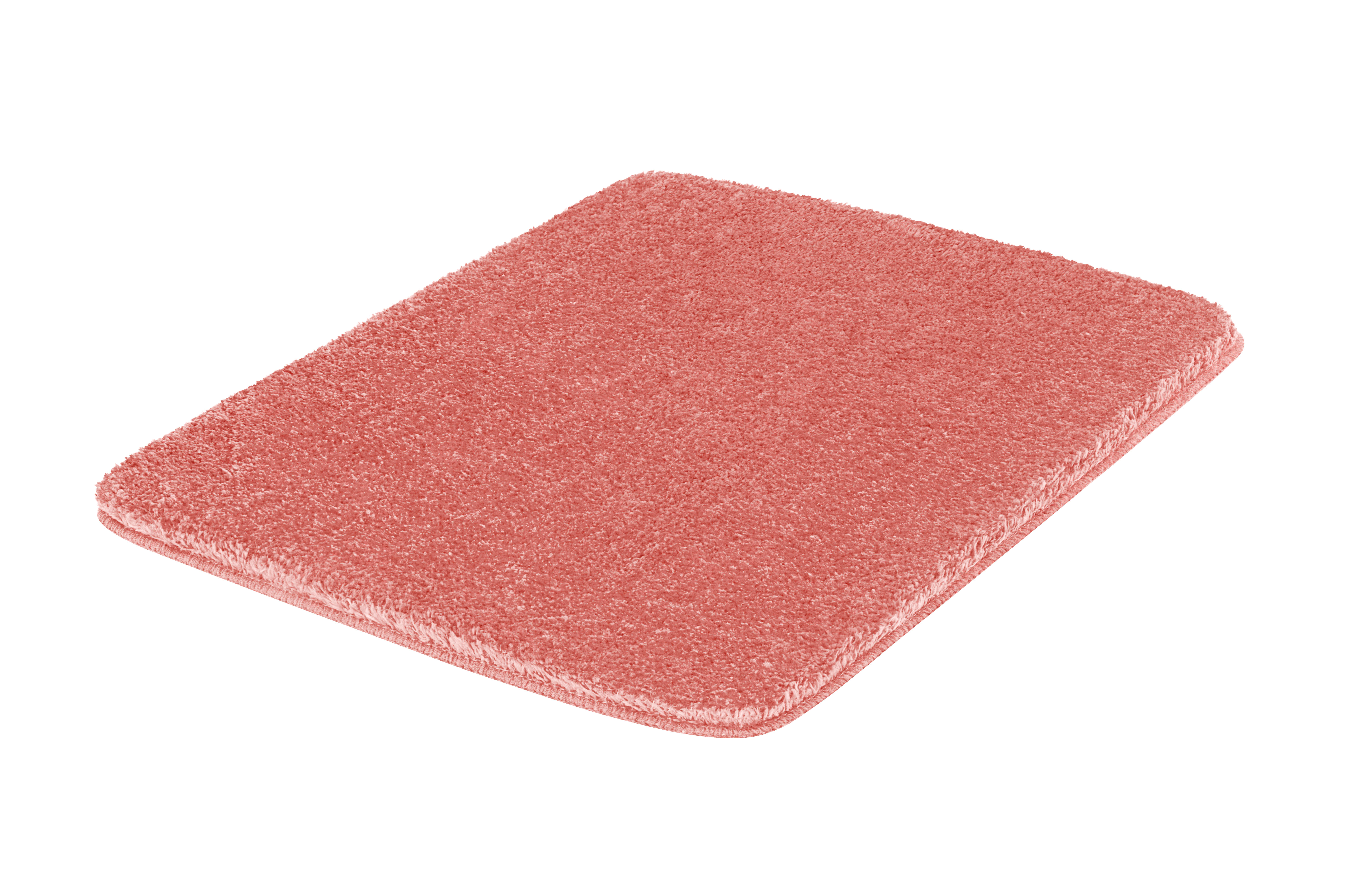 Weiche, rechteckige Badematte in Korallenrot mit flauschiger Oberfläche. Perfekt für ein gemütliches Badezimmer.