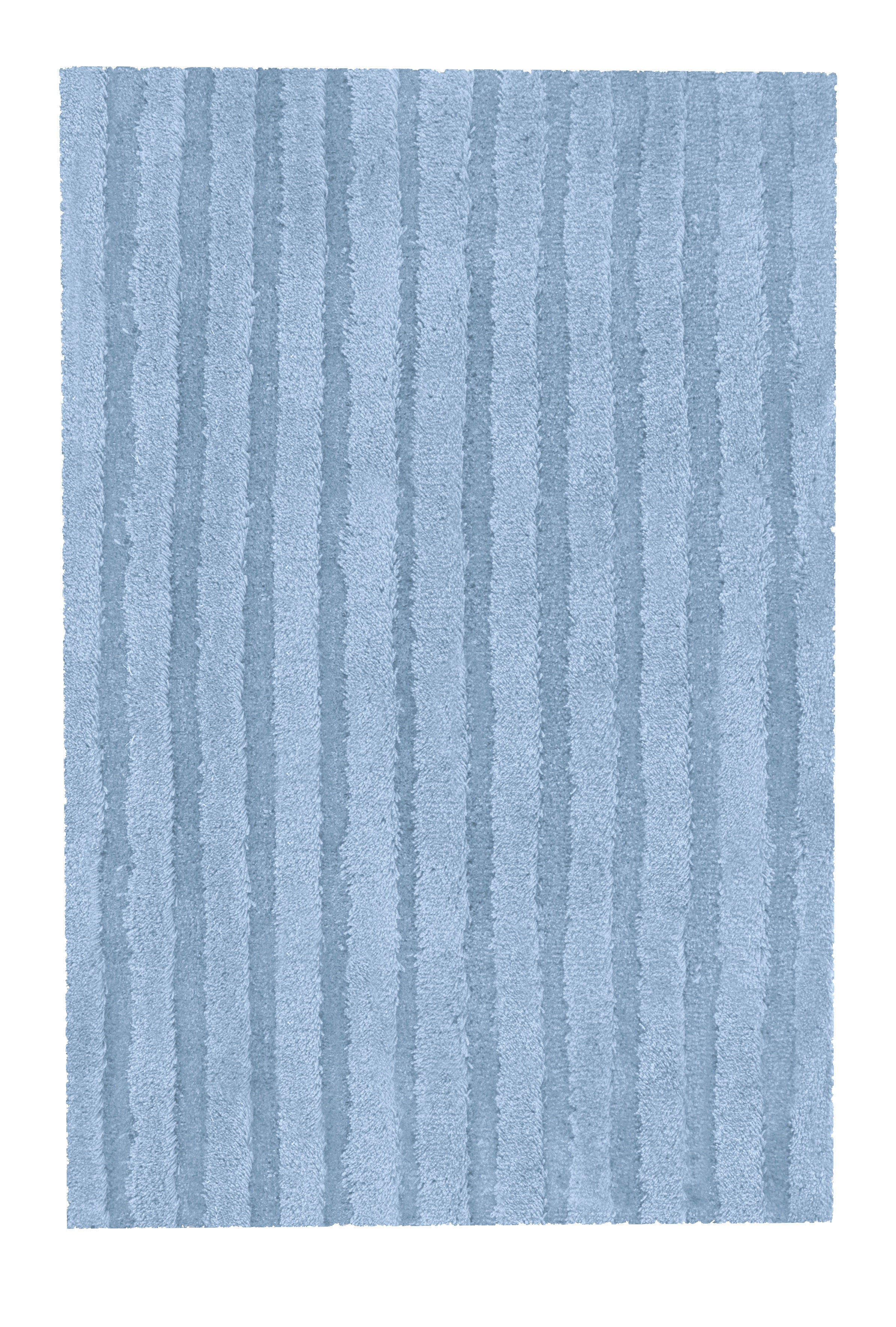 Badteppich CORD Stahlblau 60 x 100 cm Hellblauer Badteppich mit vertikalen Streifen in verschiedenen Blautönen, weiche Textur, ideal für Badezimmer.