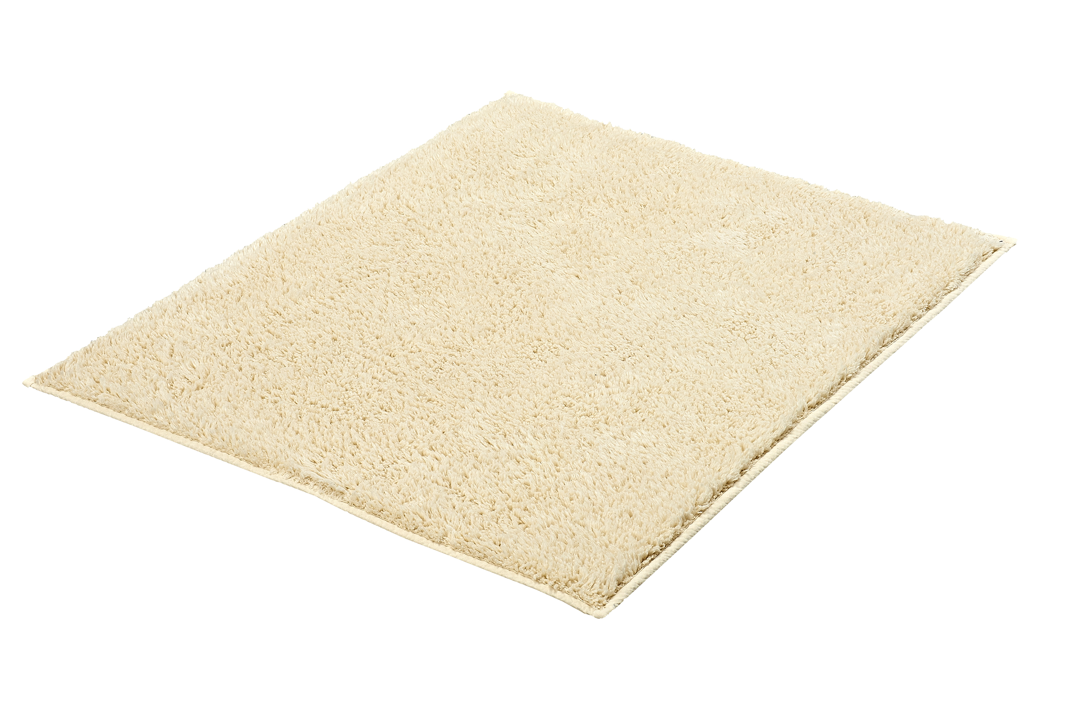 Weicher, cremefarbener Badteppich mit flauschiger Oberfläche, ideal für ein gemütliches Badezimmerambiente.