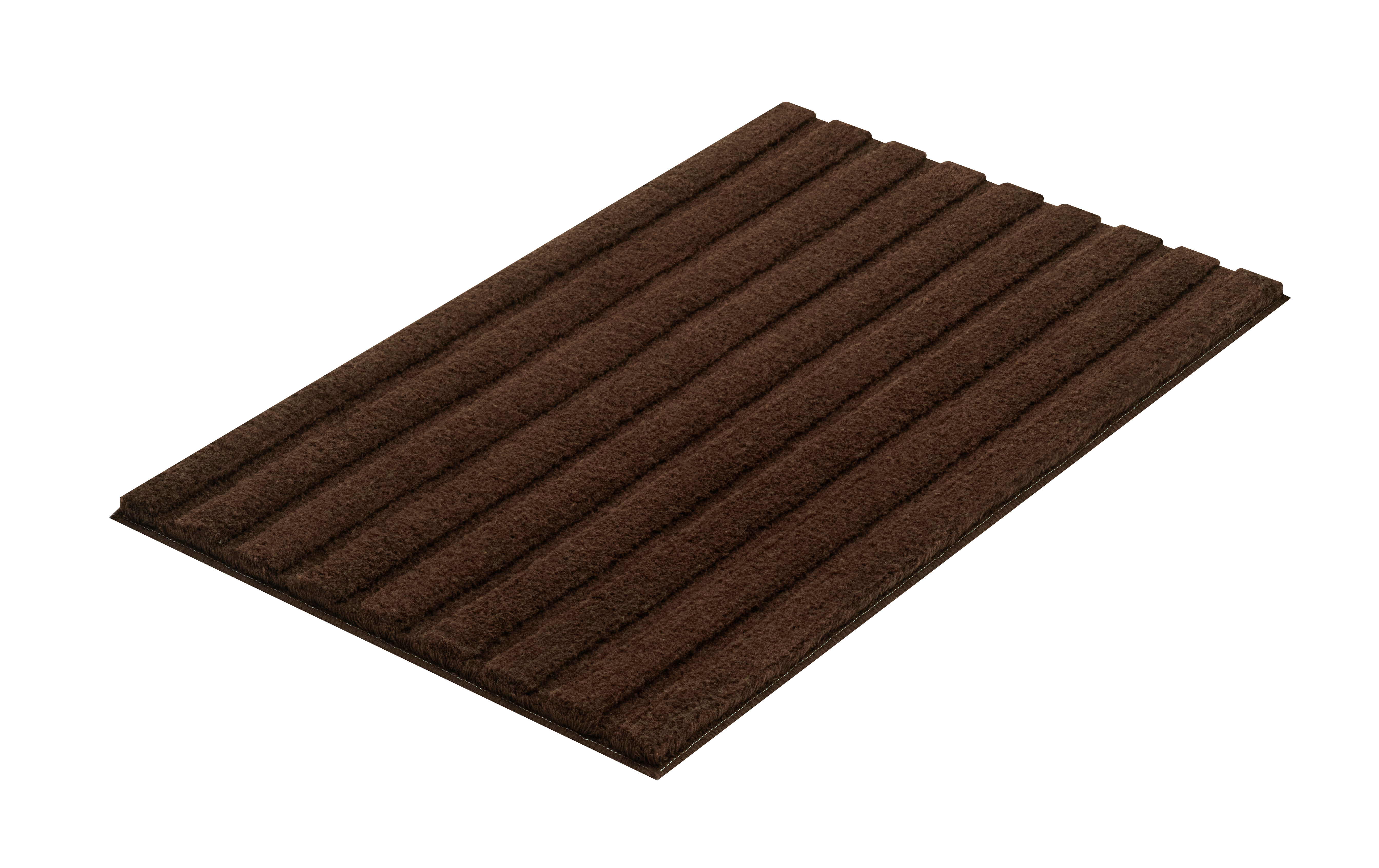 Braune Badematte mit geripptem Design, weicher Oberfläche und rutschfester Unterseite für sicheren Halt im Badezimmer.