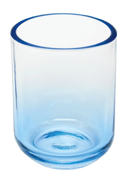 Blauer Zahnputzbecher aus Glas mit schlichtem, modernem Design. Perfekt für Badezimmer oder Gäste-WC.