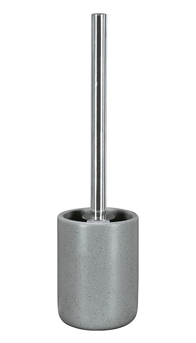 4004478289567 Grauer Toilettenbürstenhalter aus Keramik mit Edelstahlgriff, modernes und schlichtes Design für stilvolle Badezimmer.