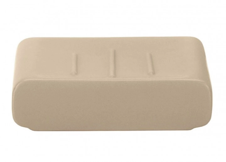 4004478221796 Beige Seifenschale aus Keramik mit schlichtem, modernem Design und drei Rillen zur Ablage der Seife. Ideal für jedes Badezimmer.