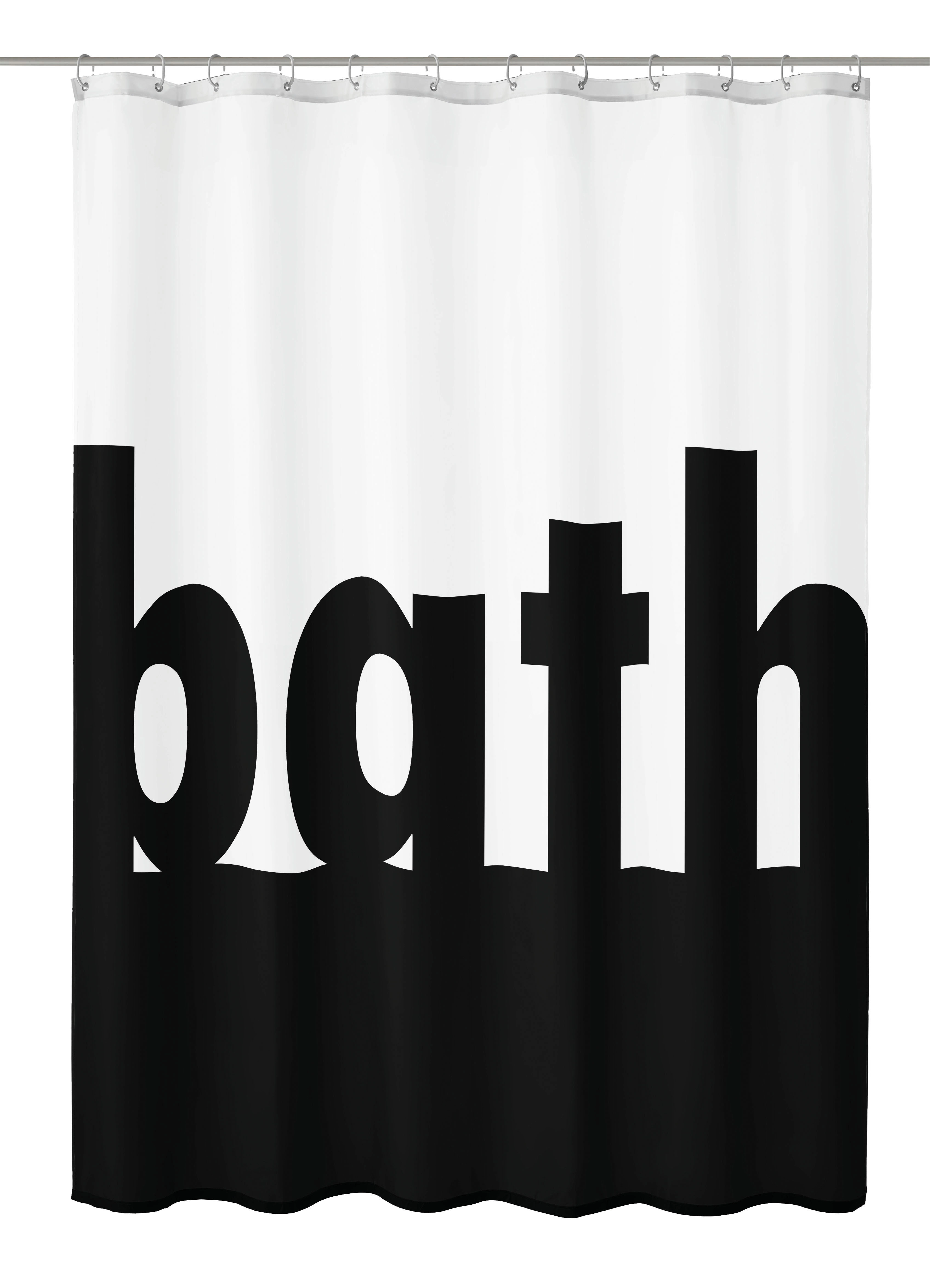 Duschvorhang in Schwarz-Weiß mit großem, modernem "bath"-Schriftzug. Ideal für ein stilvolles Badezimmer.
